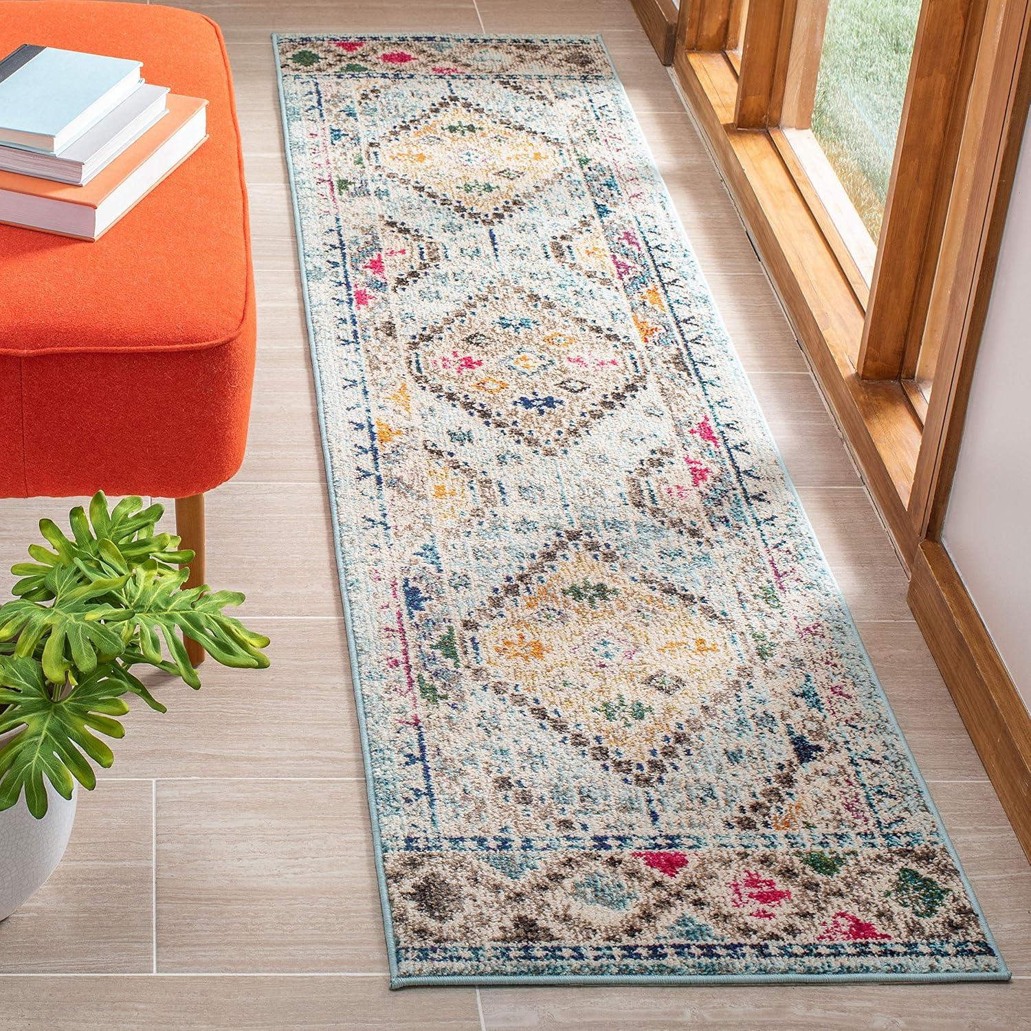 image:imageSAFAVIEH Area Rug 8x10 Madison Collection Large Black amp Yellow Boho Diamond Distressed Design NonShedding amp Easy Cleaning Ideal for Living Room Bedroom Office Dining Space MAD418ZBlueYellow