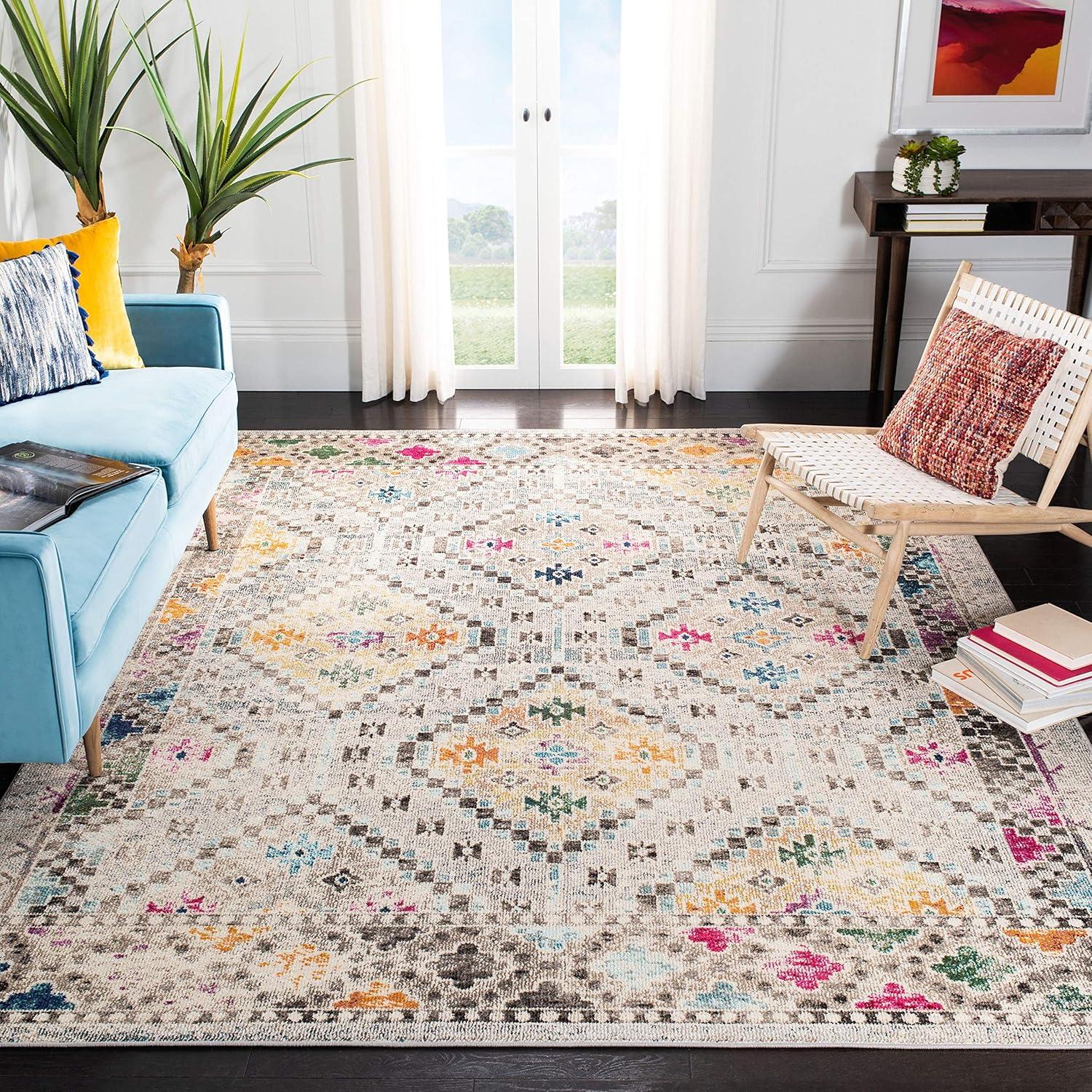 image:imageSAFAVIEH Area Rug 8x10 Madison Collection Large Black amp Yellow Boho Diamond Distressed Design NonShedding amp Easy Cleaning Ideal for Living Room Bedroom Office Dining Space MAD418ZGreyYellow