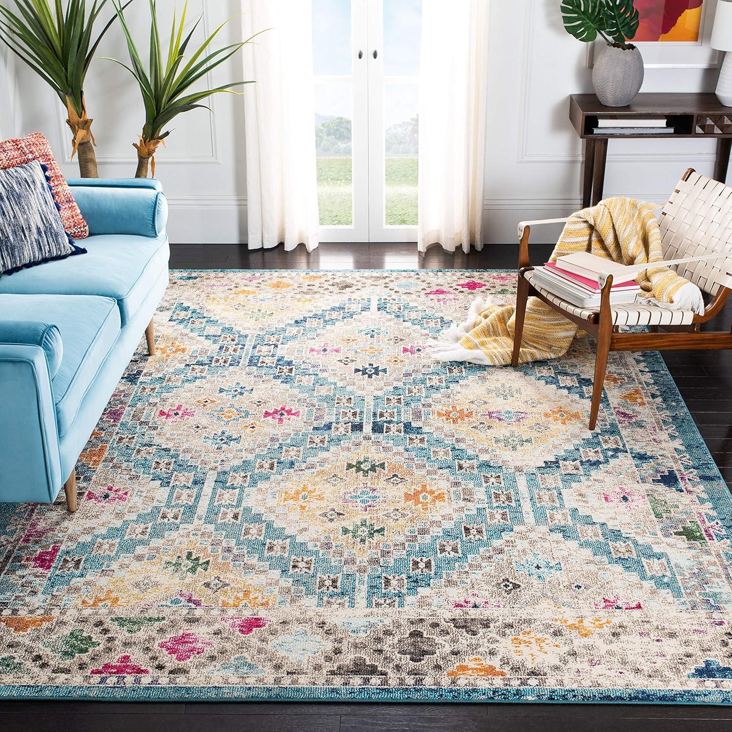 image:imageSAFAVIEH Area Rug 8x10 Madison Collection Large Black amp Yellow Boho Diamond Distressed Design NonShedding amp Easy Cleaning Ideal for Living Room Bedroom Office Dining Space MAD418ZDark BlueYellow