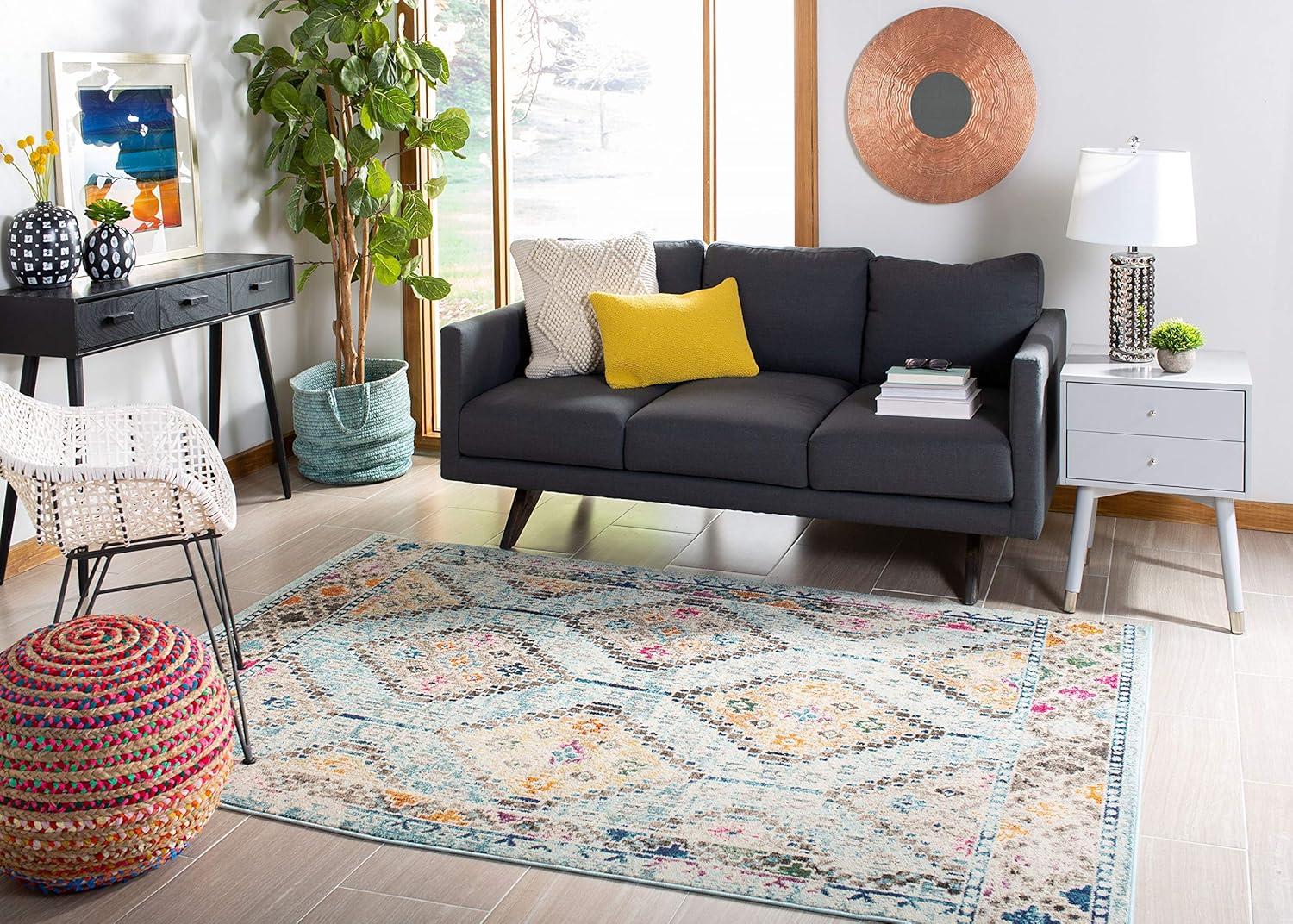 image:imageSAFAVIEH Area Rug 8x10 Madison Collection Large Black amp Yellow Boho Diamond Distressed Design NonShedding amp Easy Cleaning Ideal for Living Room Bedroom Office Dining Space MAD418ZBlueYellow