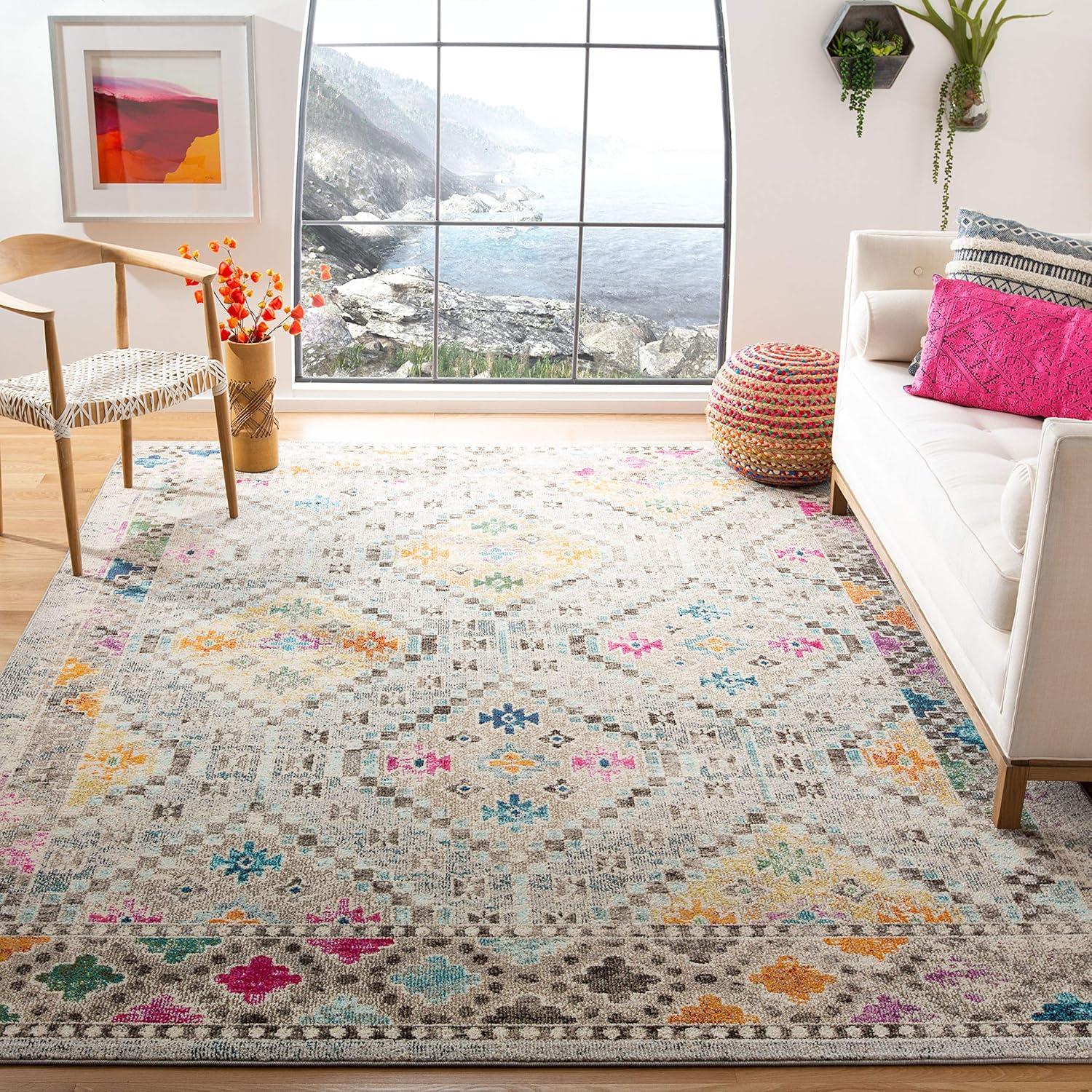 image:imageSAFAVIEH Area Rug 8x10 Madison Collection Large Black amp Yellow Boho Diamond Distressed Design NonShedding amp Easy Cleaning Ideal for Living Room Bedroom Office Dining Space MAD418ZGreyYellow