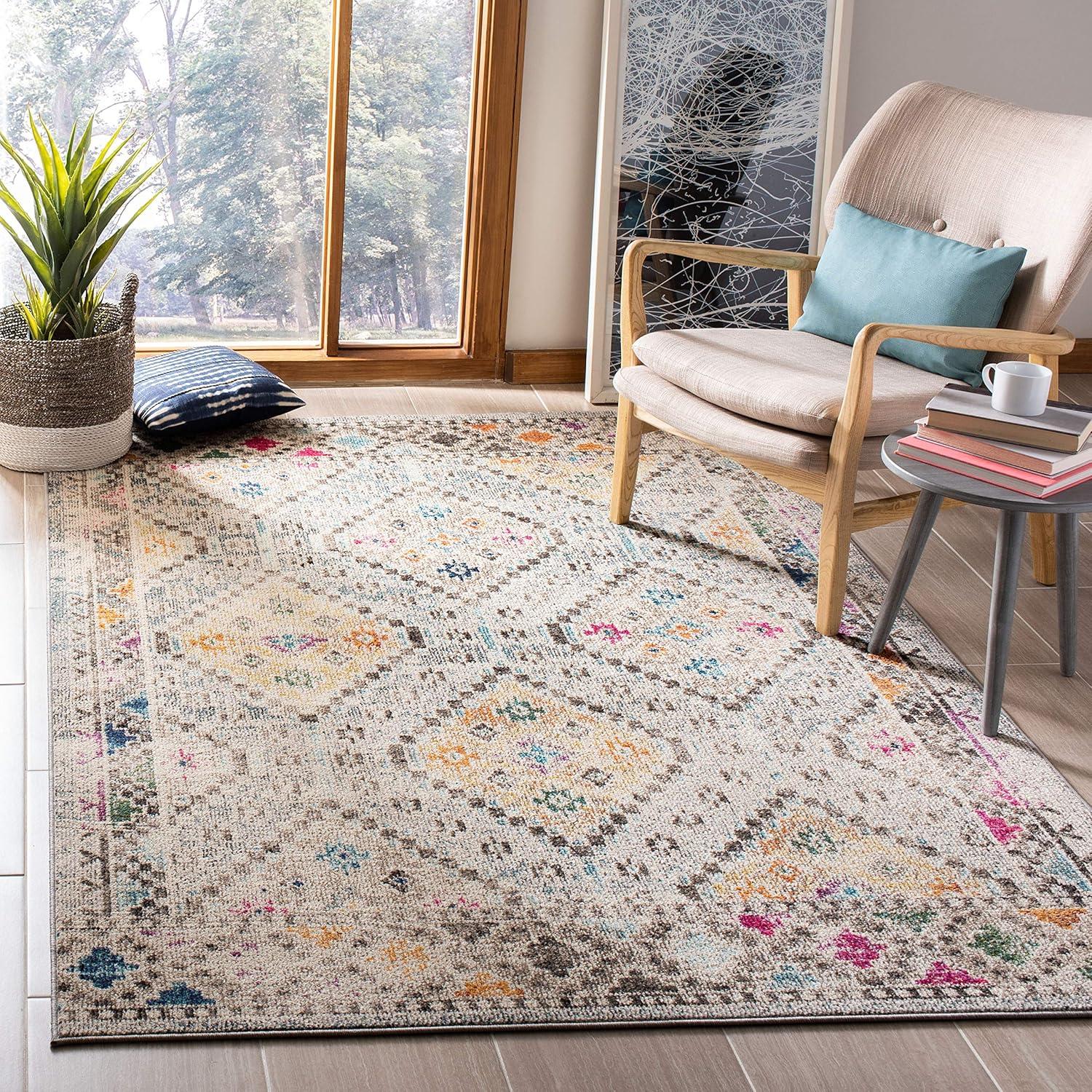 image:imageSAFAVIEH Area Rug 8x10 Madison Collection Large Black amp Yellow Boho Diamond Distressed Design NonShedding amp Easy Cleaning Ideal for Living Room Bedroom Office Dining Space MAD418ZGreyYellow