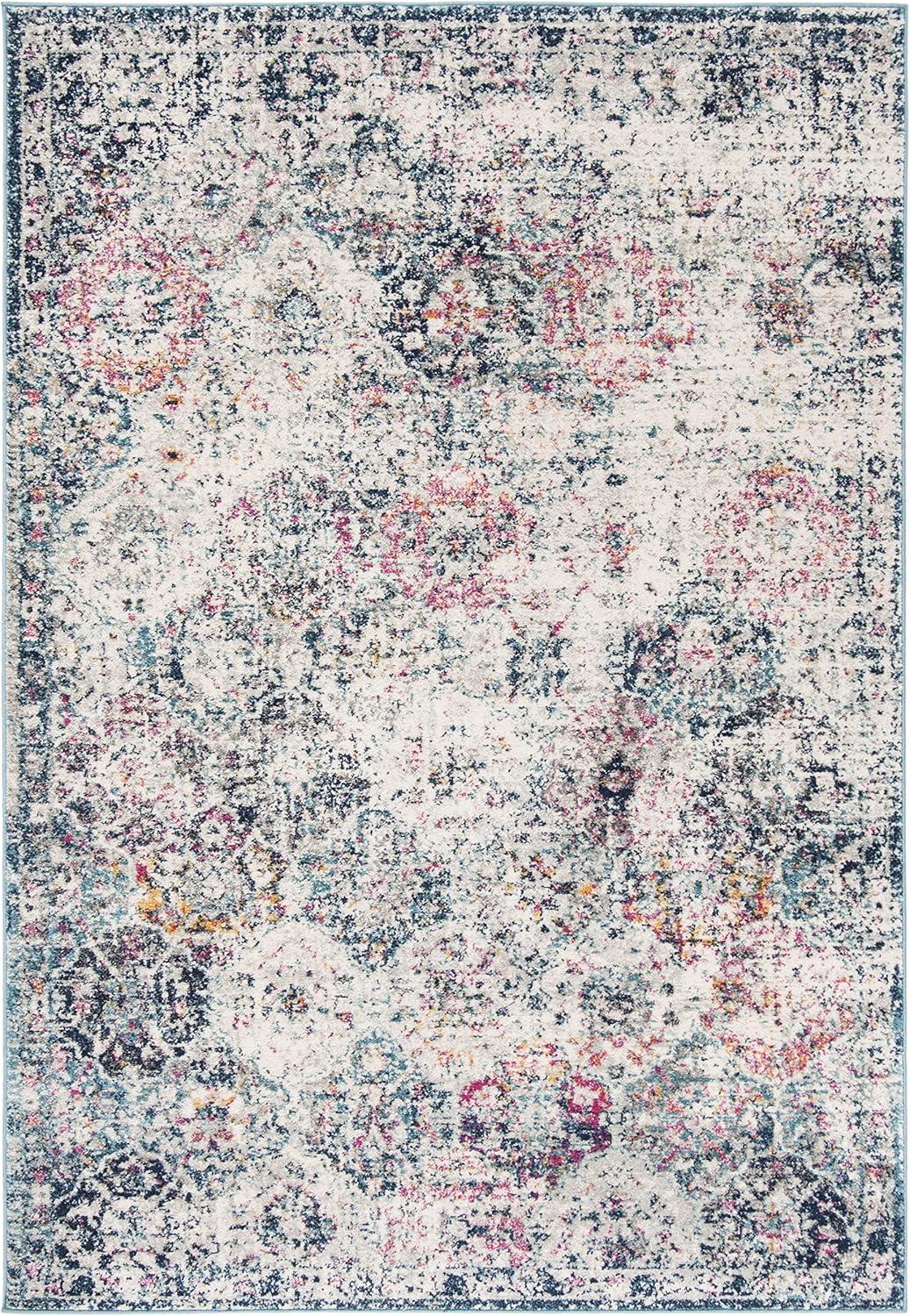 image:imageSAFAVIEH Area Rug 8x10 Madison Collection Large Cream amp Multi Boho Chic Distressed Design NonShedding amp Easy Cleaning Ideal for Living Room Bedroom Office Dining Space MAD611BNavyTeal