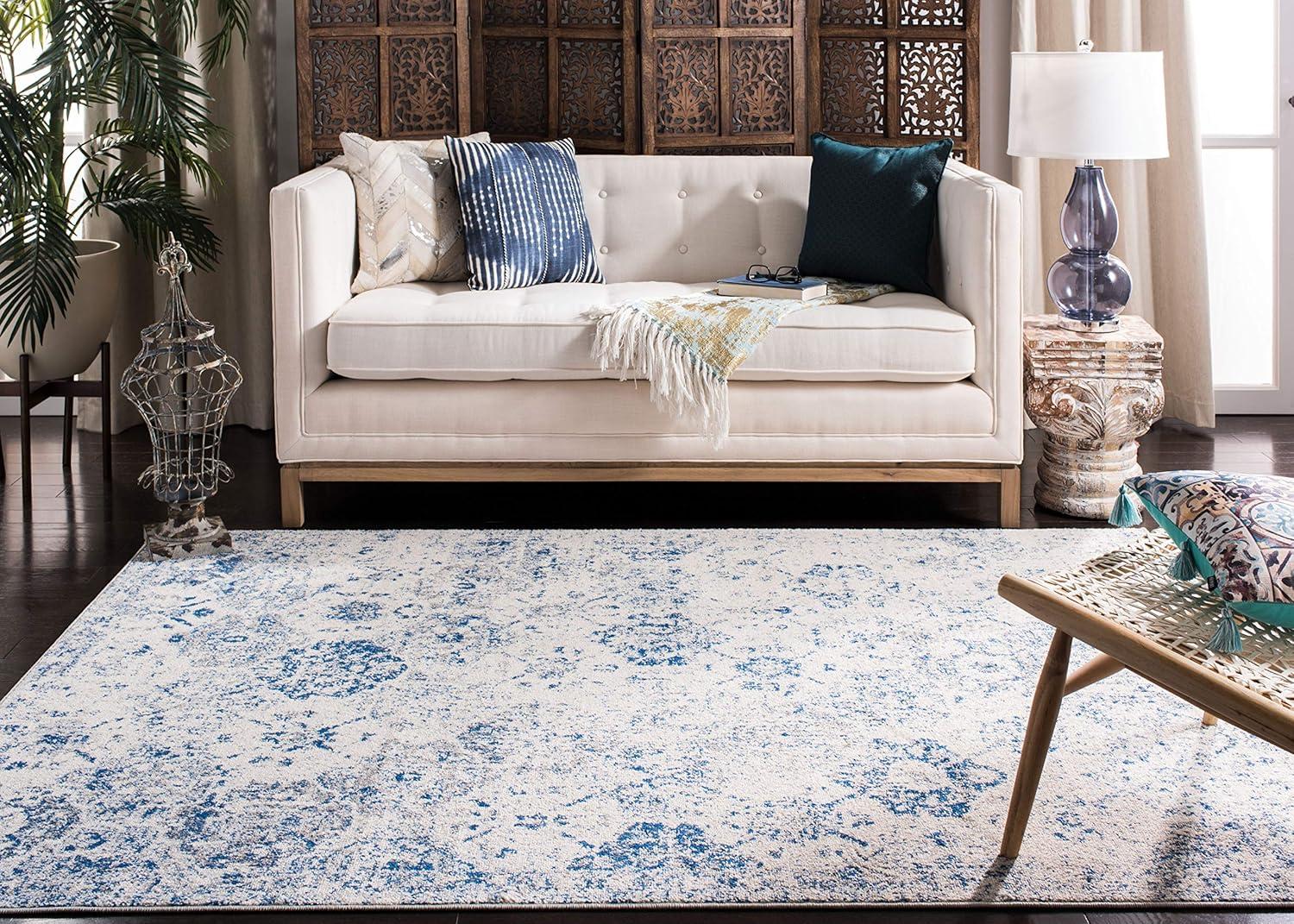image:imageSAFAVIEH Area Rug 8x10 Madison Collection Large Cream amp Multi Boho Chic Distressed Design NonShedding amp Easy Cleaning Ideal for Living Room Bedroom Office Dining Space MAD611BWhiteRoyal Blue