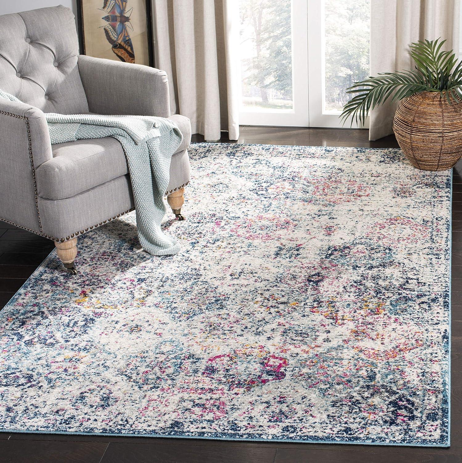 image:imageSAFAVIEH Area Rug 8x10 Madison Collection Large Cream amp Multi Boho Chic Distressed Design NonShedding amp Easy Cleaning Ideal for Living Room Bedroom Office Dining Space MAD611BNavyTeal