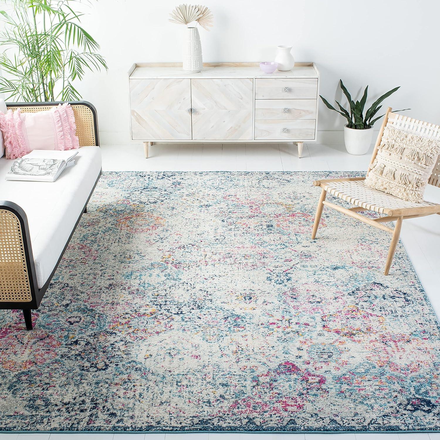 image:imageSAFAVIEH Area Rug 8x10 Madison Collection Large Cream amp Multi Boho Chic Distressed Design NonShedding amp Easy Cleaning Ideal for Living Room Bedroom Office Dining Space MAD611BNavyTeal
