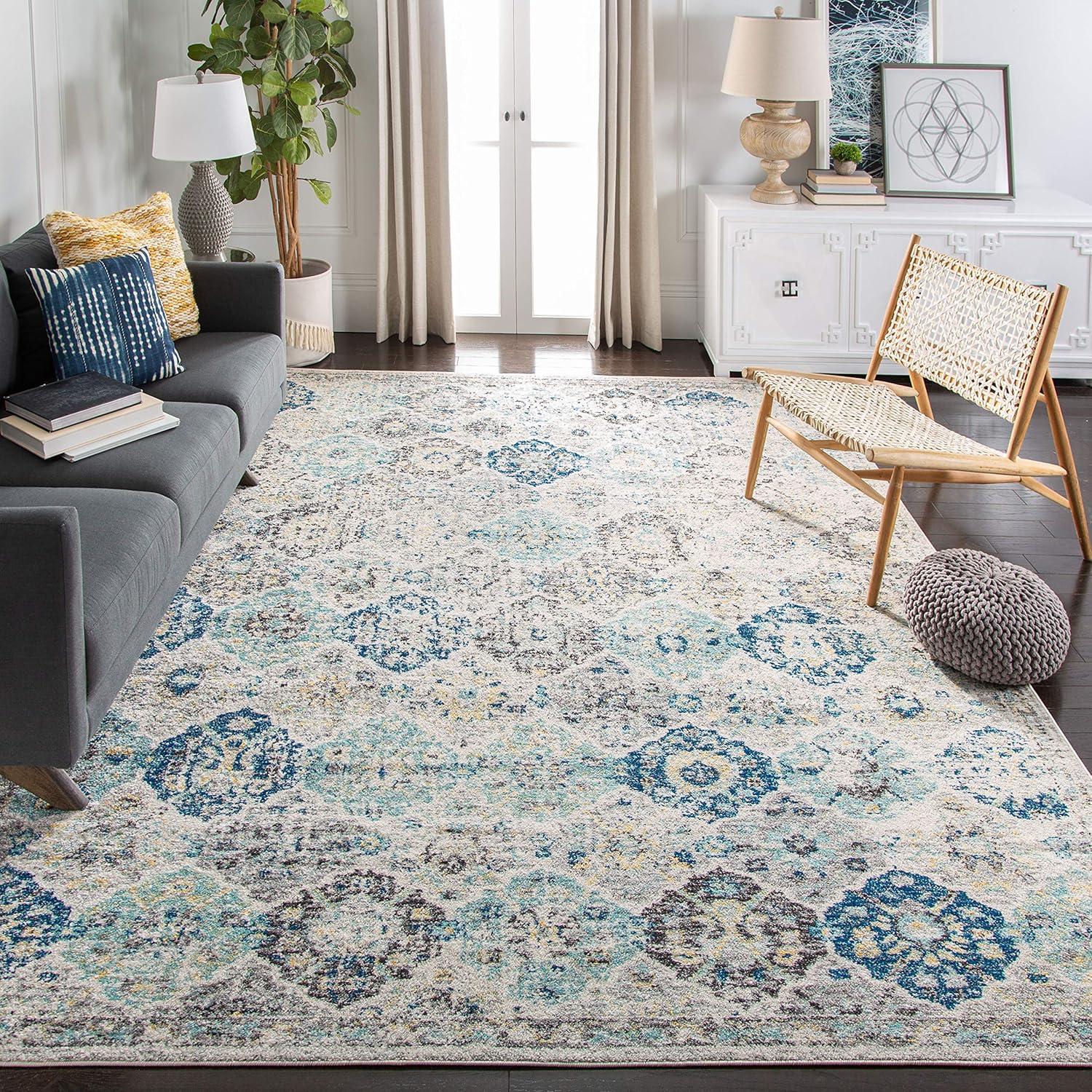 image:imageSAFAVIEH Area Rug 8x10 Madison Collection Large Cream amp Multi Boho Chic Distressed Design NonShedding amp Easy Cleaning Ideal for Living Room Bedroom Office Dining Space MAD611BIvoryAqua