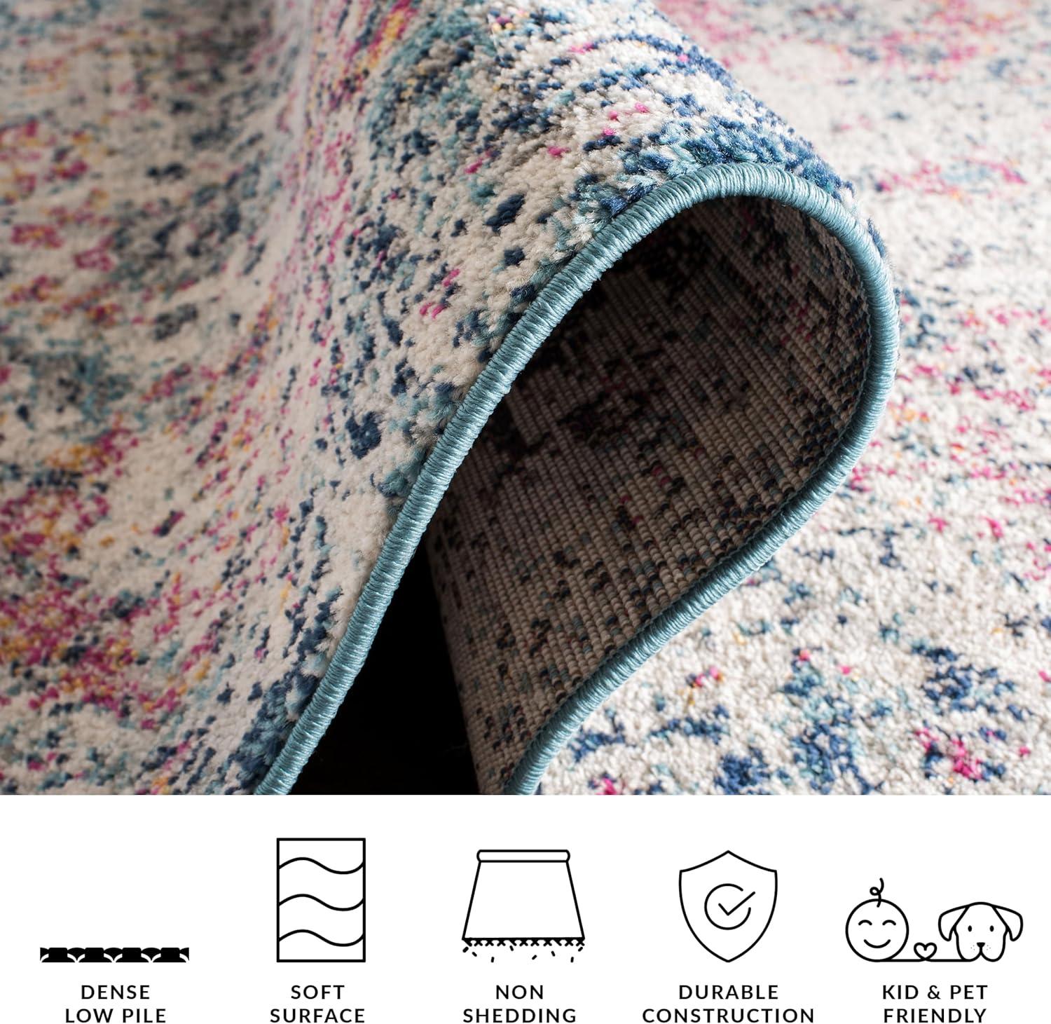 image:imageSAFAVIEH Area Rug 8x10 Madison Collection Large Cream amp Multi Boho Chic Distressed Design NonShedding amp Easy Cleaning Ideal for Living Room Bedroom Office Dining Space MAD611BNavyTeal