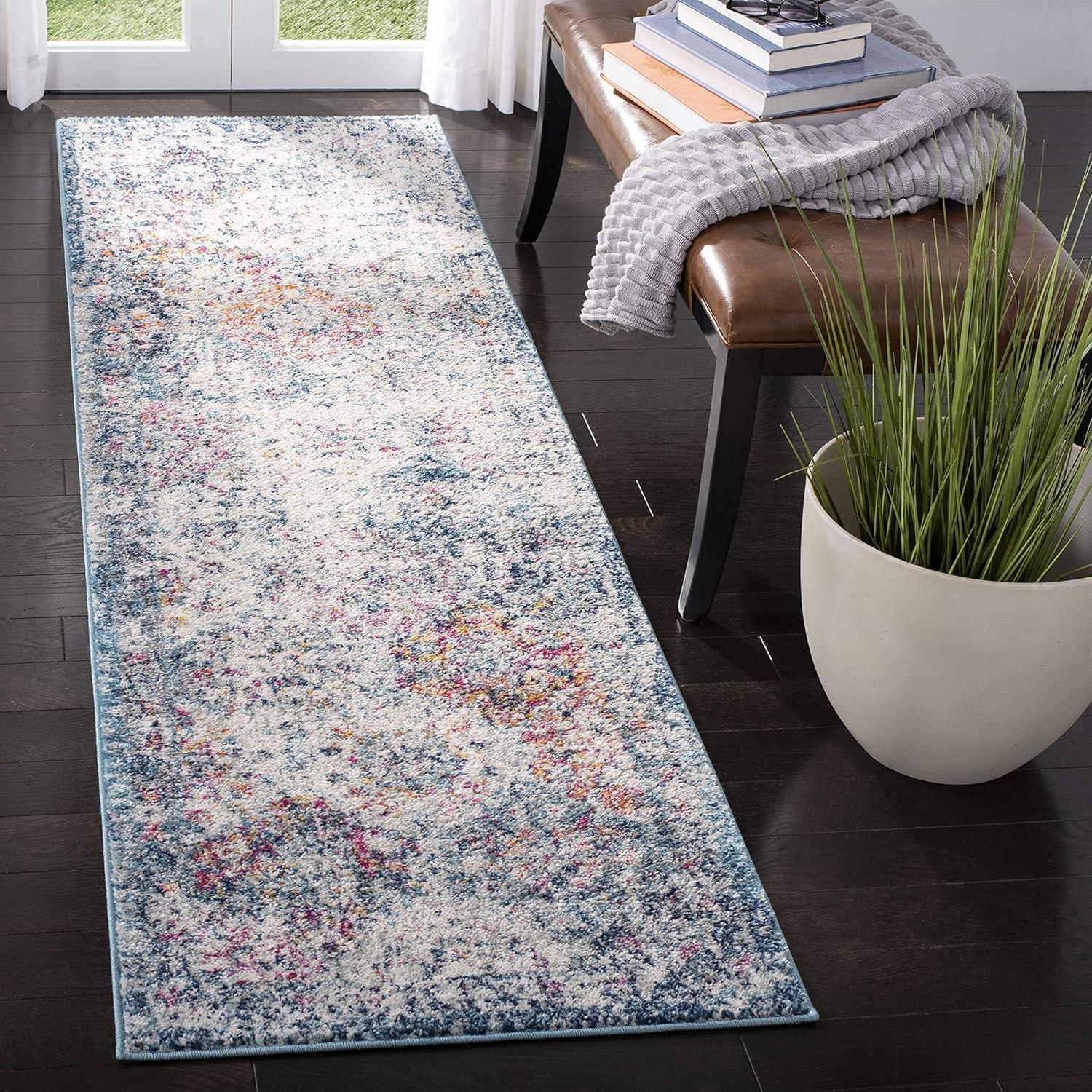 image:imageSAFAVIEH Area Rug 8x10 Madison Collection Large Cream amp Multi Boho Chic Distressed Design NonShedding amp Easy Cleaning Ideal for Living Room Bedroom Office Dining Space MAD611BNavyTeal