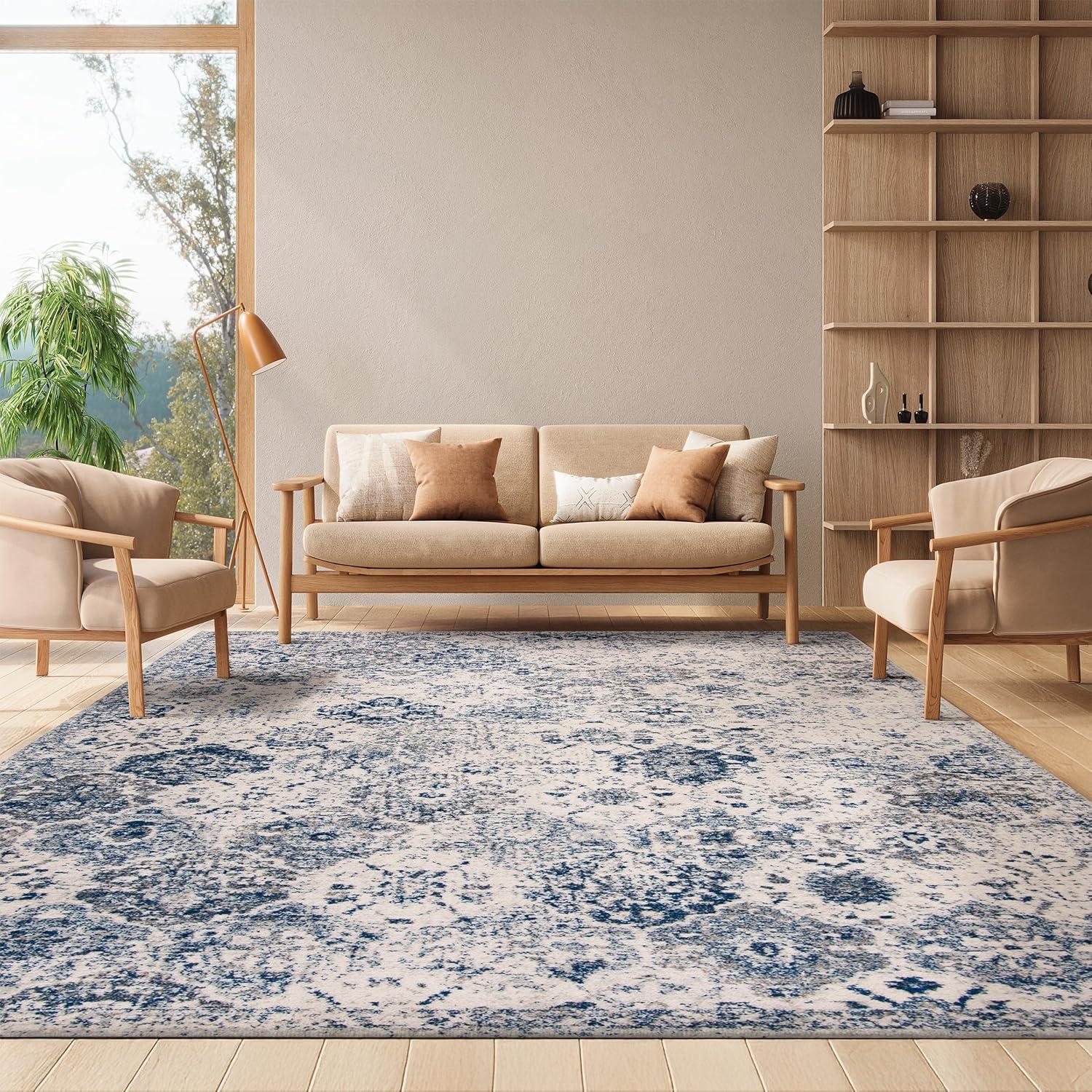 image:imageSAFAVIEH Area Rug 8x10 Madison Collection Large Cream amp Multi Boho Chic Distressed Design NonShedding amp Easy Cleaning Ideal for Living Room Bedroom Office Dining Space MAD611BWhiteRoyal Blue