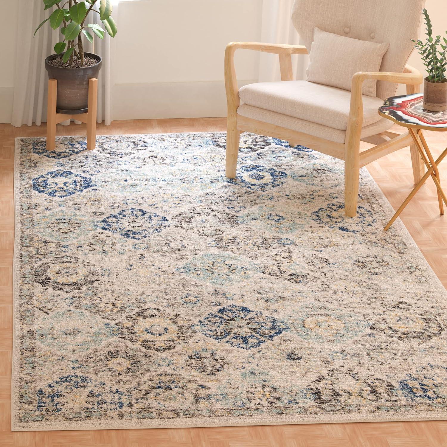 image:imageSAFAVIEH Area Rug 8x10 Madison Collection Large Cream amp Multi Boho Chic Distressed Design NonShedding amp Easy Cleaning Ideal for Living Room Bedroom Office Dining Space MAD611BIvoryAqua