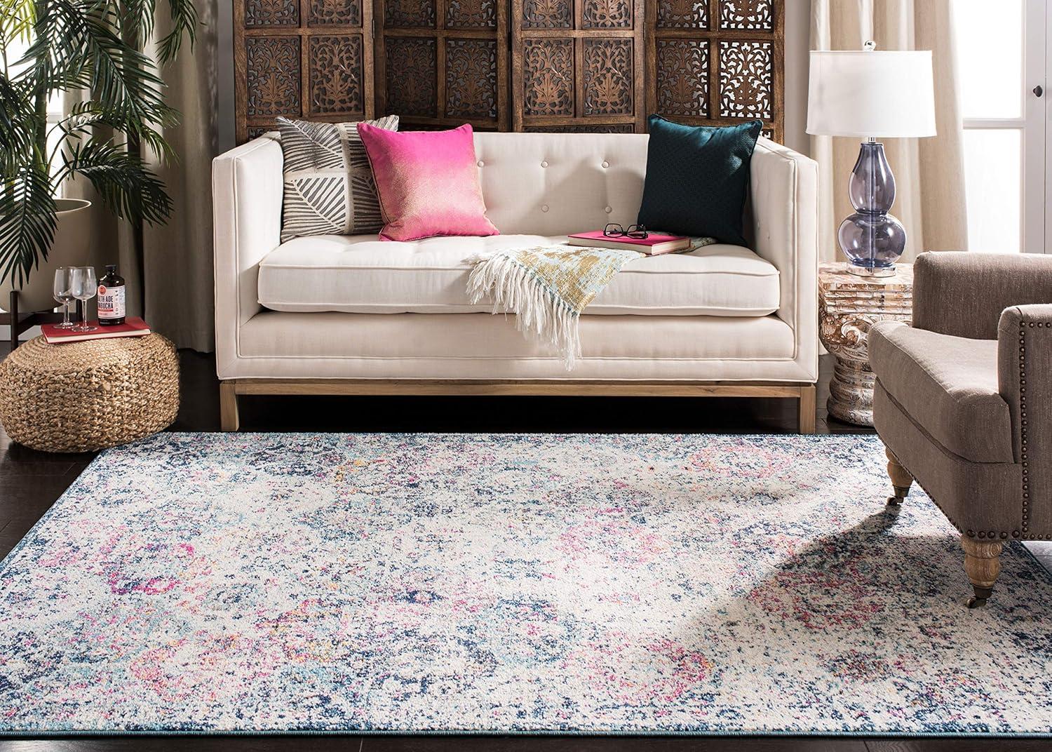 image:imageSAFAVIEH Area Rug 8x10 Madison Collection Large Cream amp Multi Boho Chic Distressed Design NonShedding amp Easy Cleaning Ideal for Living Room Bedroom Office Dining Space MAD611BNavyTeal