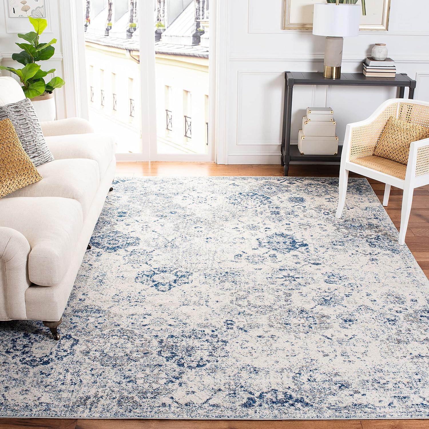 image:imageSAFAVIEH Area Rug 8x10 Madison Collection Large Cream amp Multi Boho Chic Distressed Design NonShedding amp Easy Cleaning Ideal for Living Room Bedroom Office Dining Space MAD611BWhiteRoyal Blue