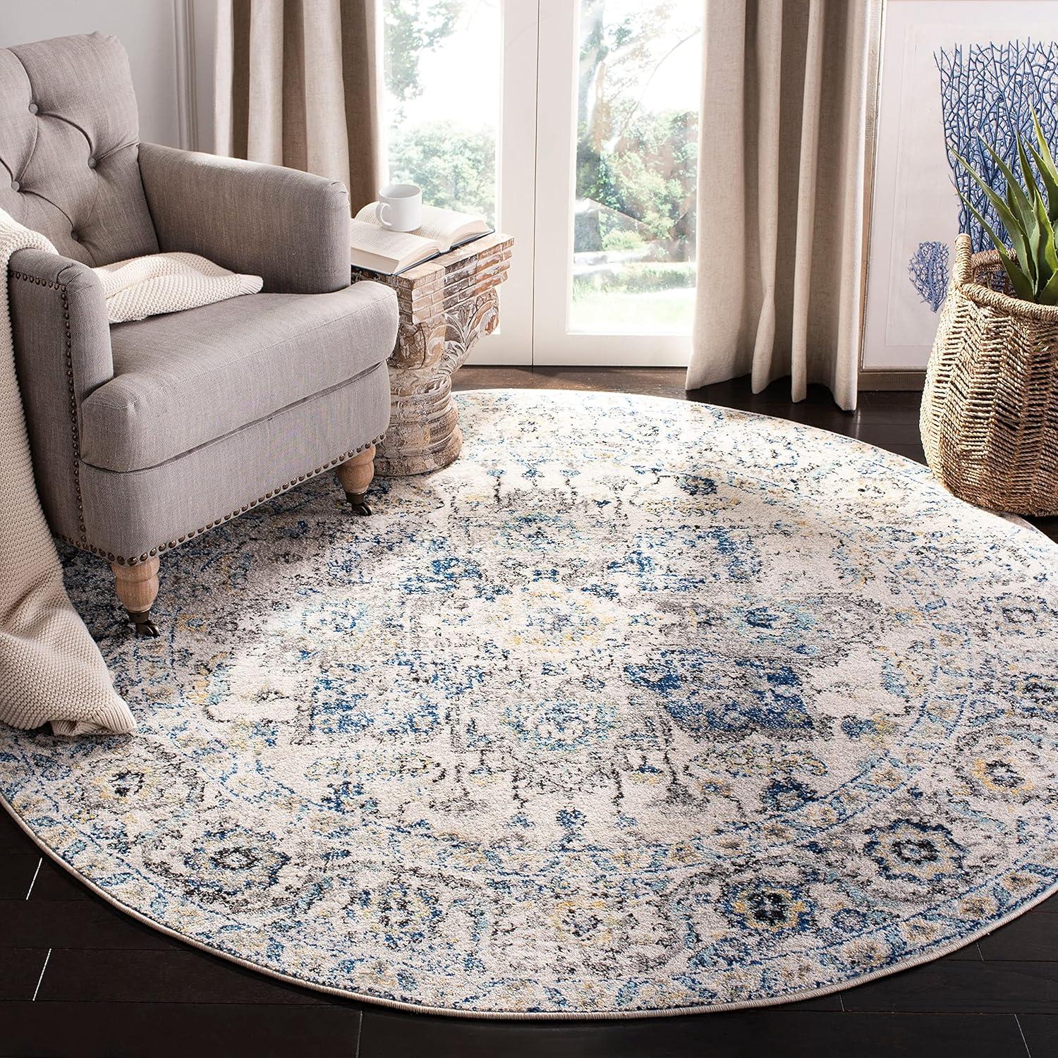 image:imageSAFAVIEH Area Rug 8x10 Madison Collection Large Cream amp Navy Snowflake Medallion Distressed Design NonShedding amp Easy Cleaning Ideal for Living Room Bedroom Office Dining Space MAD603DGreyIvory