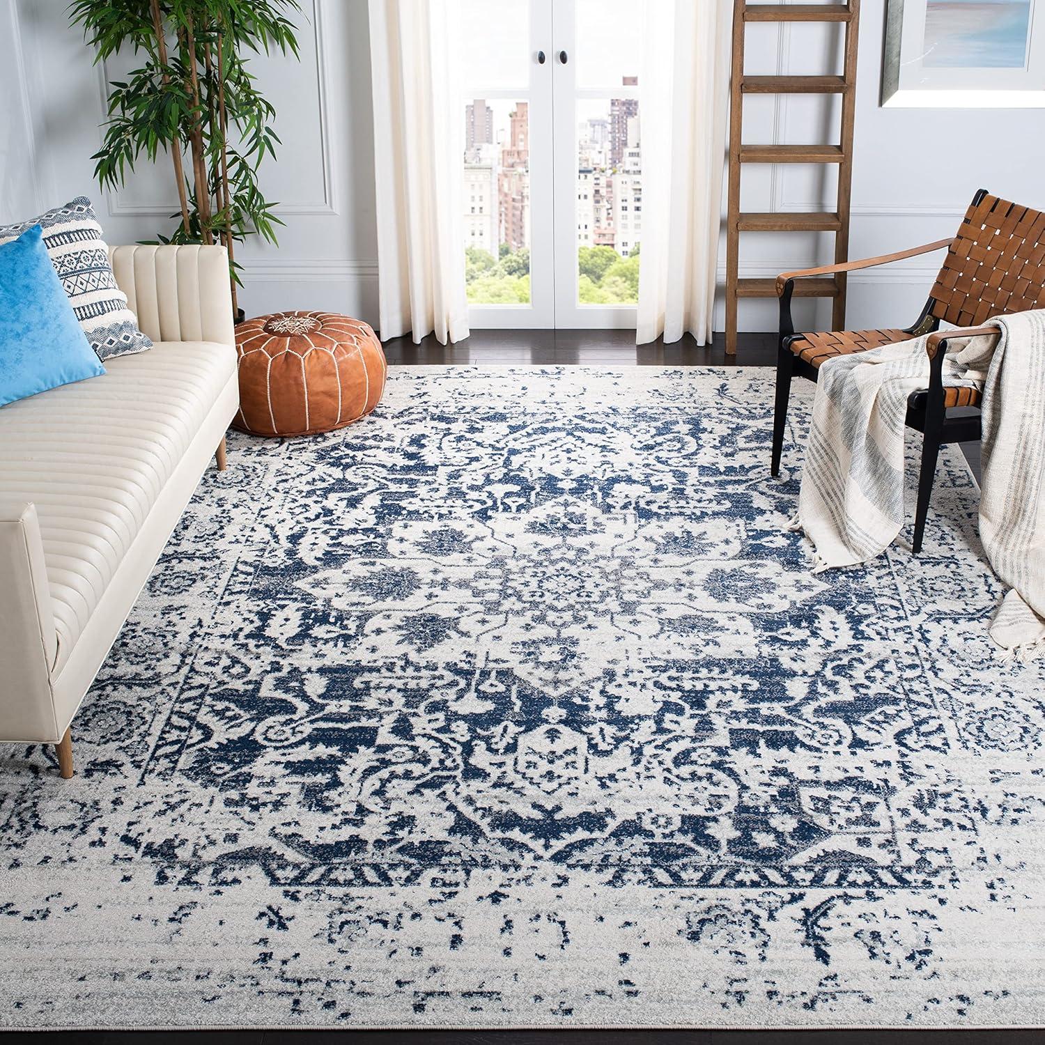 image:imageSAFAVIEH Area Rug 8x10 Madison Collection Large Cream amp Navy Snowflake Medallion Distressed Design NonShedding amp Easy Cleaning Ideal for Living Room Bedroom Office Dining Space MAD603DCreamNavy