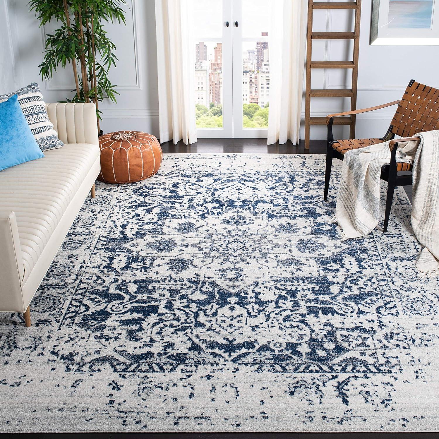 image:imageSAFAVIEH Area Rug 8x10 Madison Collection Large Cream amp Navy Snowflake Medallion Distressed Design NonShedding amp Easy Cleaning Ideal for Living Room Bedroom Office Dining Space MAD603DGreyIvory