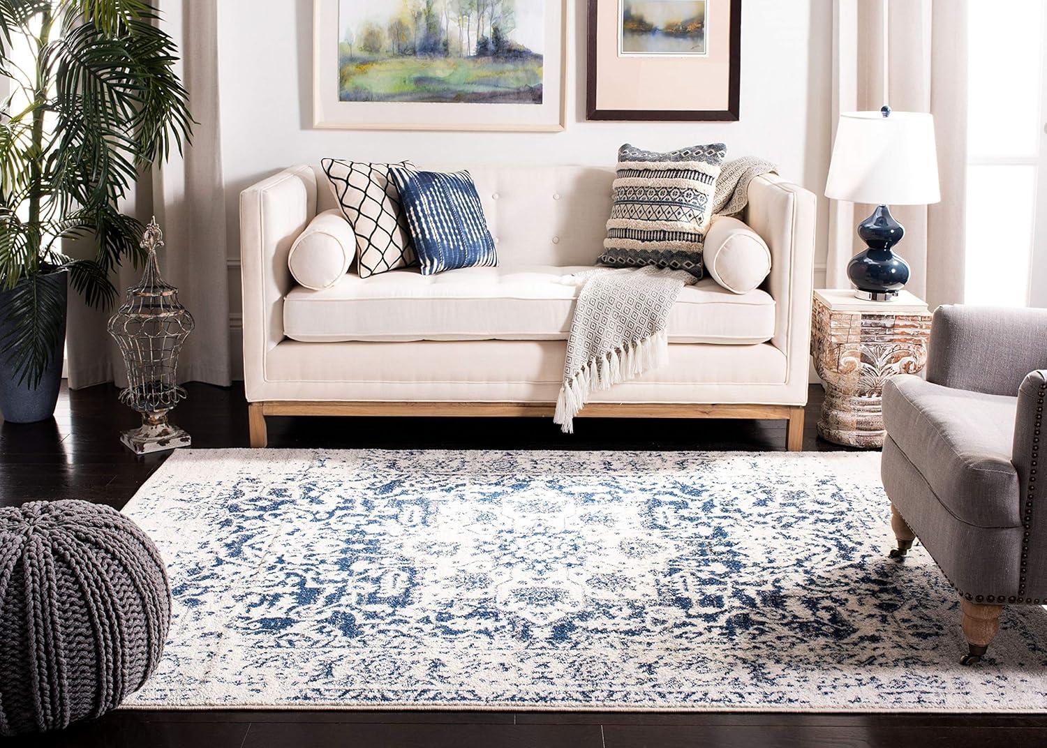image:imageSAFAVIEH Area Rug 8x10 Madison Collection Large Cream amp Navy Snowflake Medallion Distressed Design NonShedding amp Easy Cleaning Ideal for Living Room Bedroom Office Dining Space MAD603DCreamNavy