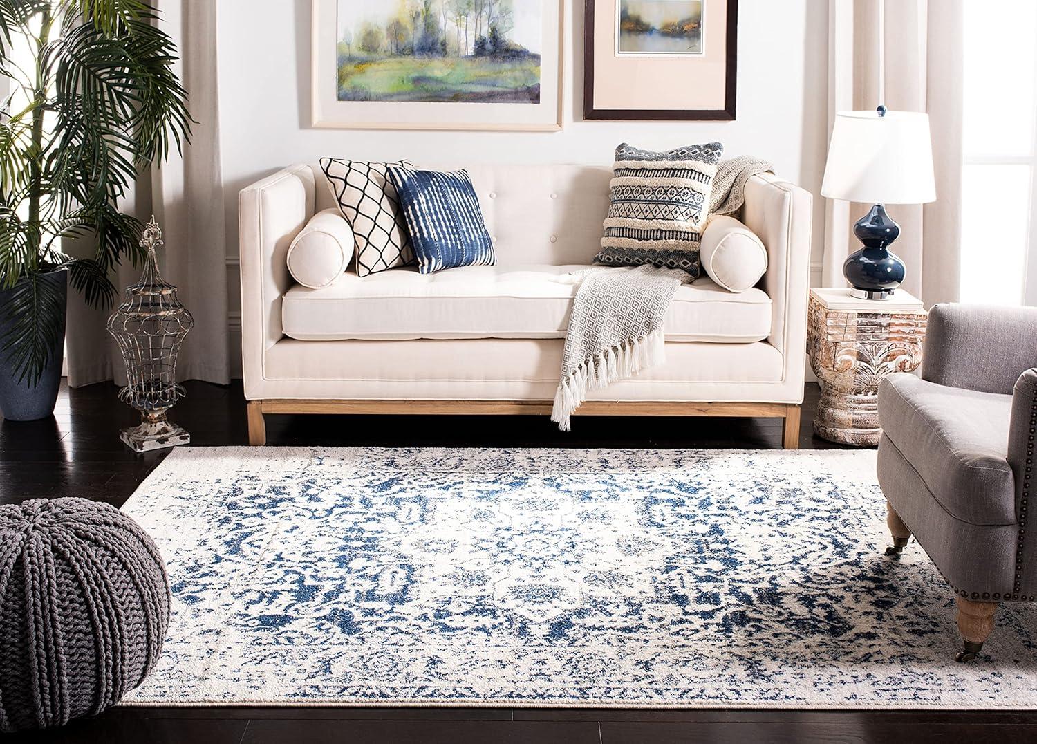 image:imageSAFAVIEH Area Rug 8x10 Madison Collection Large Cream amp Navy Snowflake Medallion Distressed Design NonShedding amp Easy Cleaning Ideal for Living Room Bedroom Office Dining Space MAD603DCreamNavy