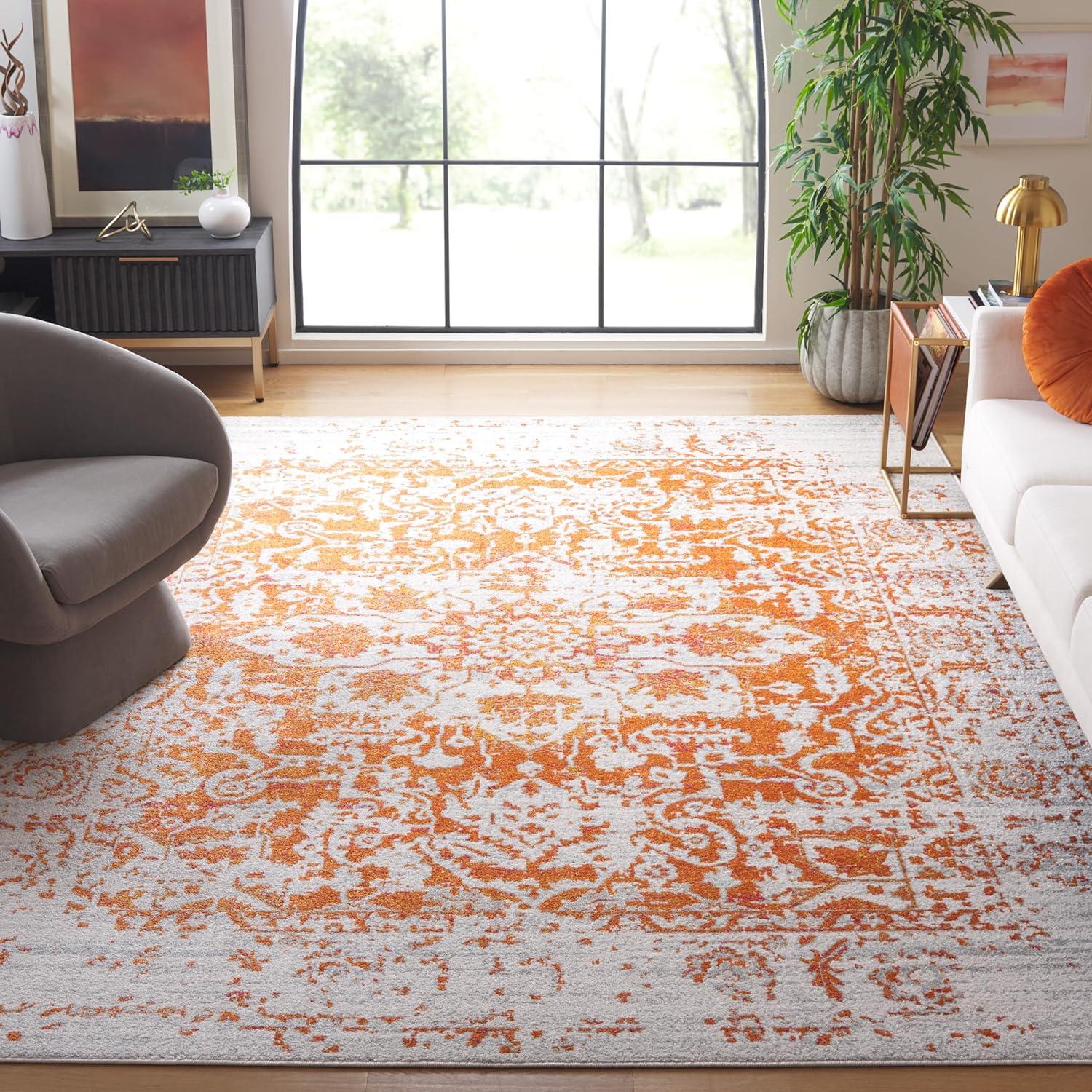 image:imageSAFAVIEH Area Rug 8x10 Madison Collection Large Cream amp Navy Snowflake Medallion Distressed Design NonShedding amp Easy Cleaning Ideal for Living Room Bedroom Office Dining Space MAD603DOrangeIvory
