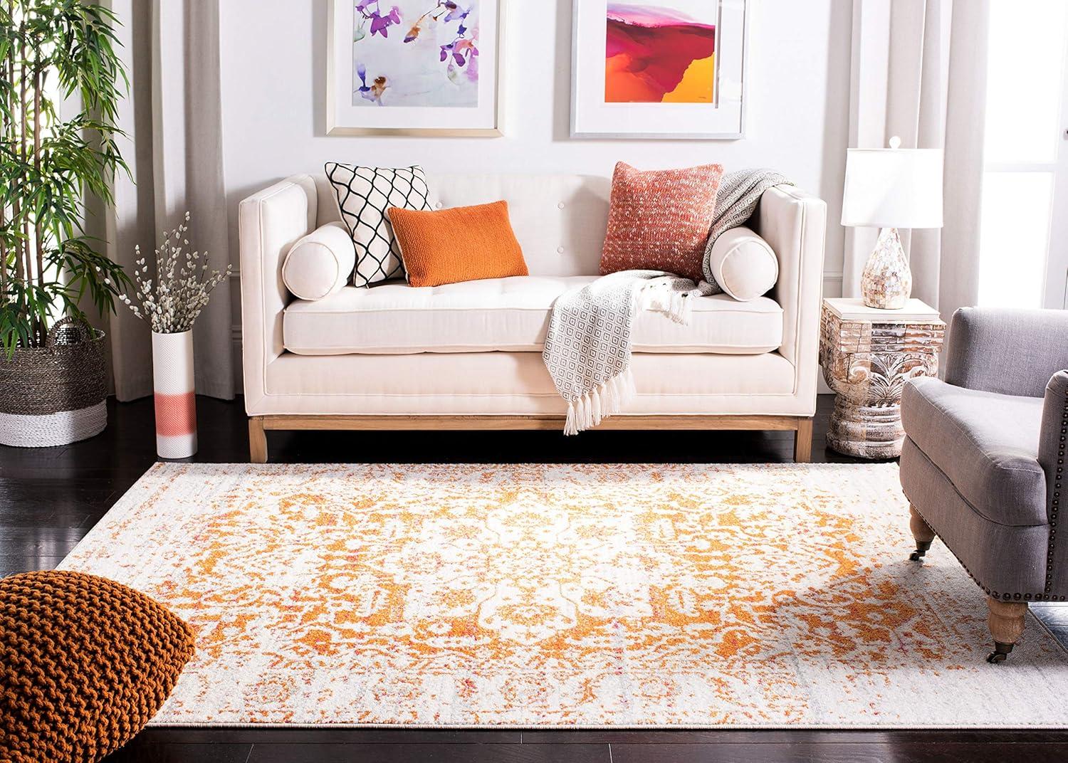 image:imageSAFAVIEH Area Rug 8x10 Madison Collection Large Cream amp Navy Snowflake Medallion Distressed Design NonShedding amp Easy Cleaning Ideal for Living Room Bedroom Office Dining Space MAD603DOrangeIvory