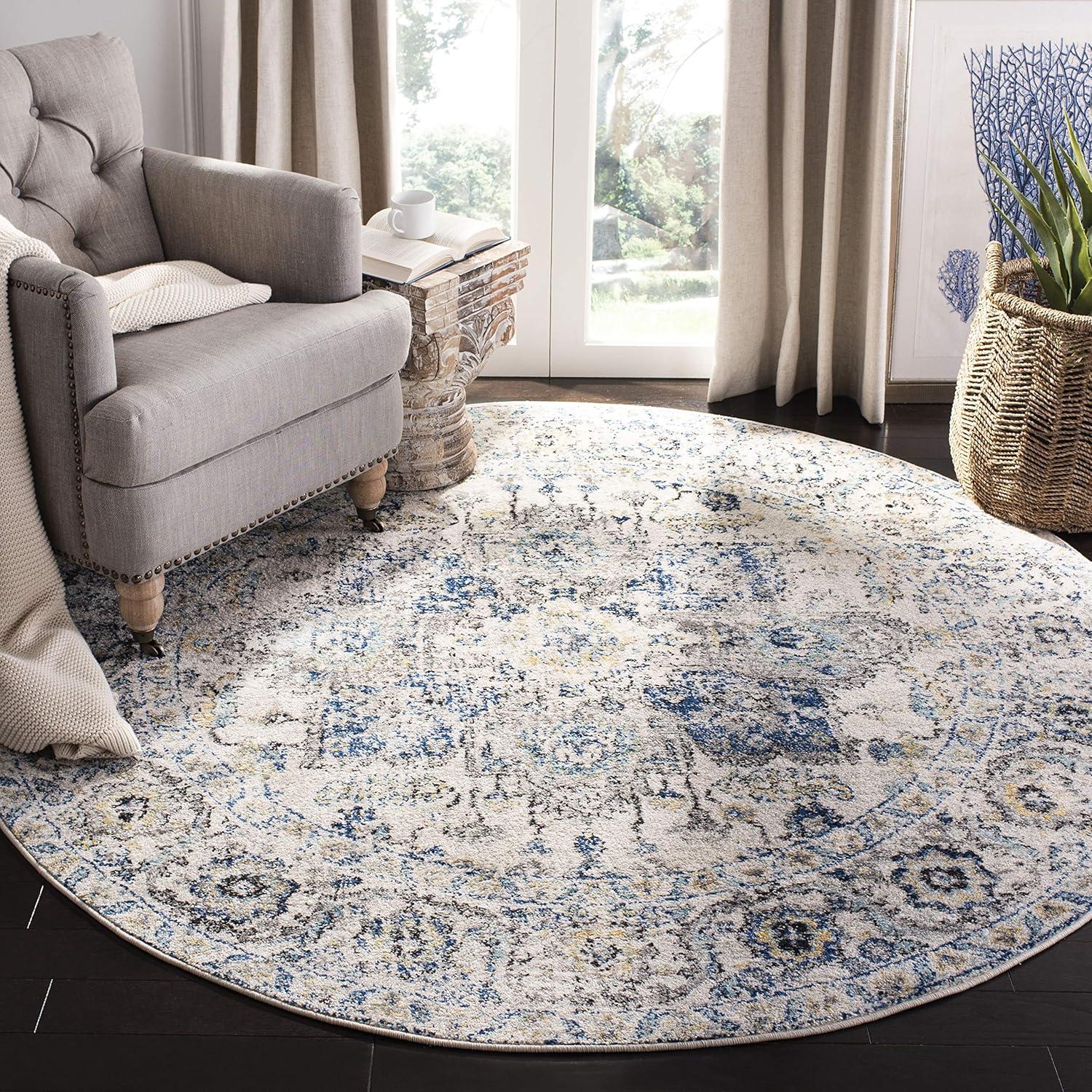 image:imageSAFAVIEH Area Rug 8x10 Madison Collection Large Cream amp Navy Snowflake Medallion Distressed Design NonShedding amp Easy Cleaning Ideal for Living Room Bedroom Office Dining Space MAD603DGreyIvory