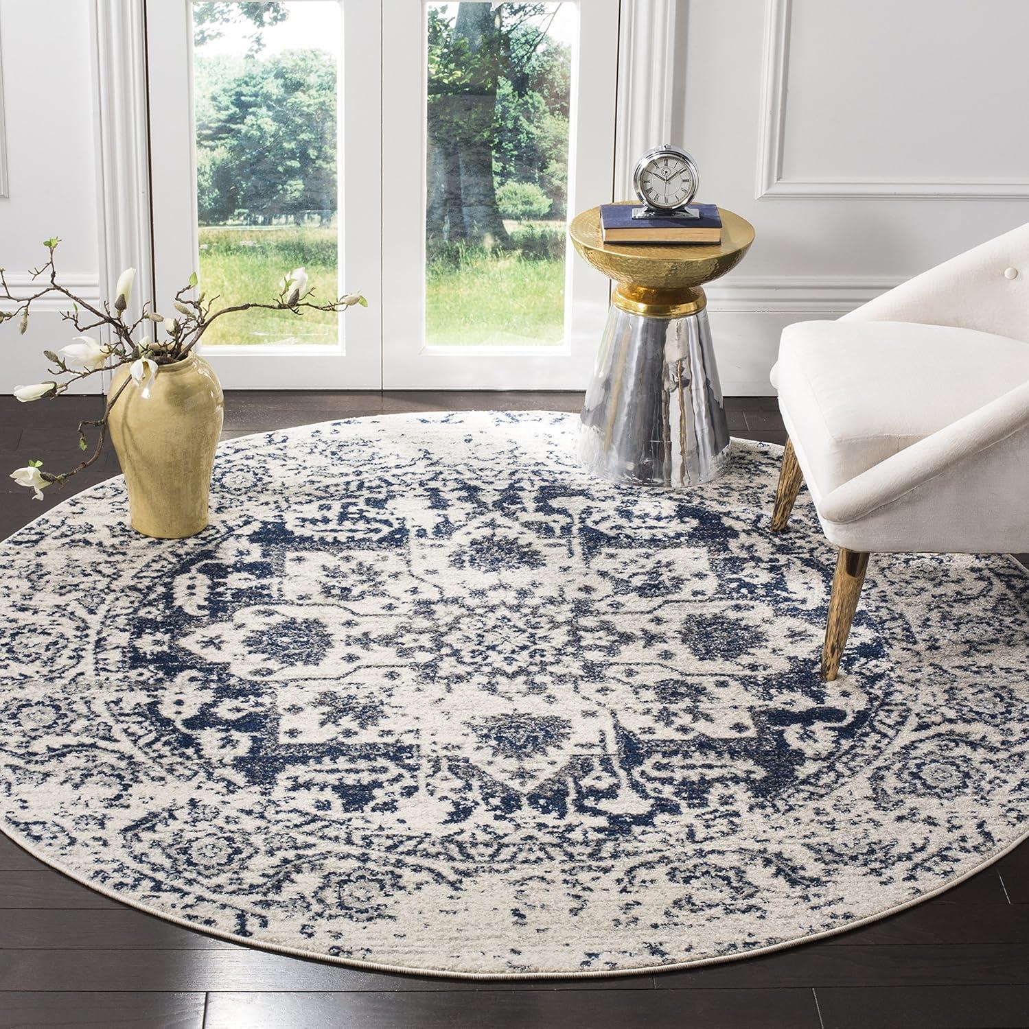 image:imageSAFAVIEH Area Rug 8x10 Madison Collection Large Cream amp Navy Snowflake Medallion Distressed Design NonShedding amp Easy Cleaning Ideal for Living Room Bedroom Office Dining Space MAD603DCreamNavy