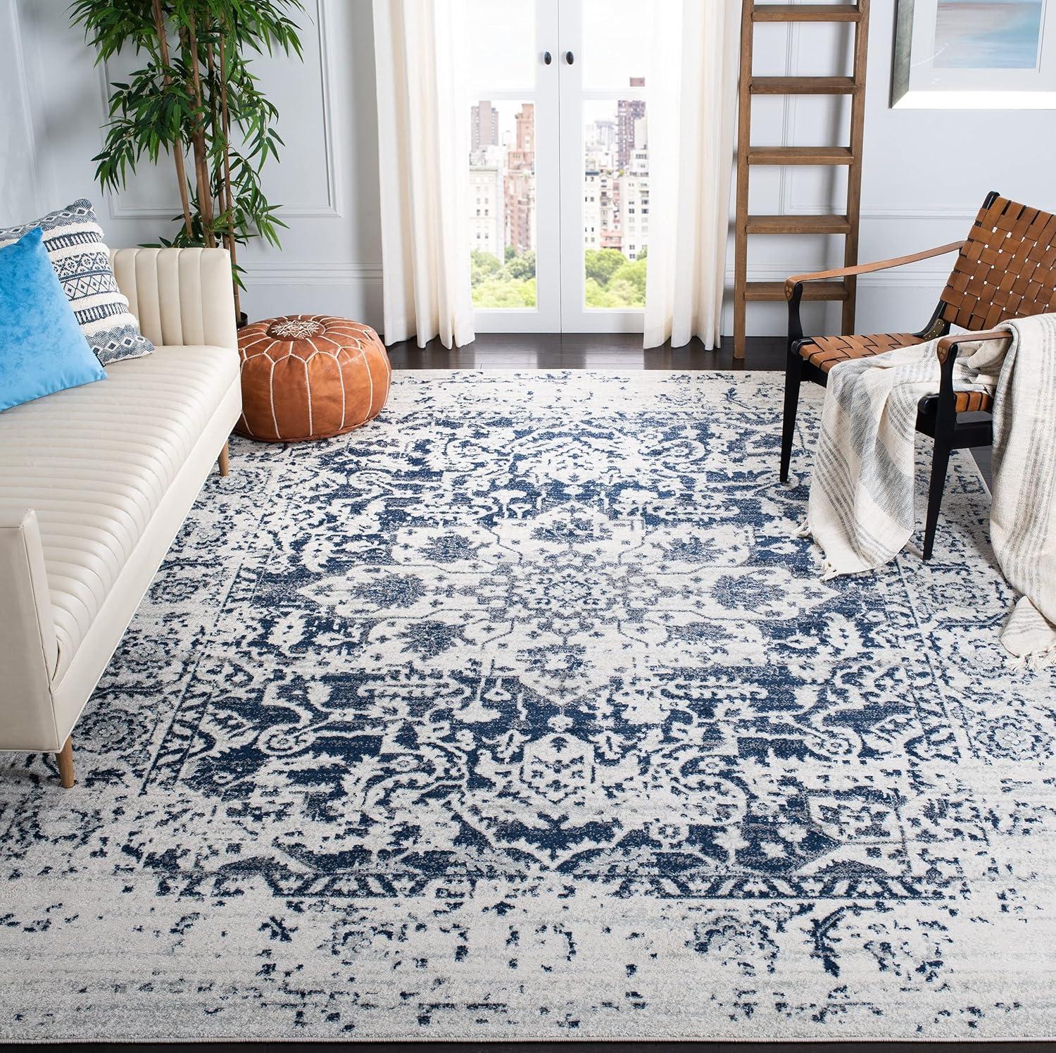 image:imageSAFAVIEH Area Rug 8x10 Madison Collection Large Cream amp Navy Snowflake Medallion Distressed Design NonShedding amp Easy Cleaning Ideal for Living Room Bedroom Office Dining Space MAD603DCreamNavy