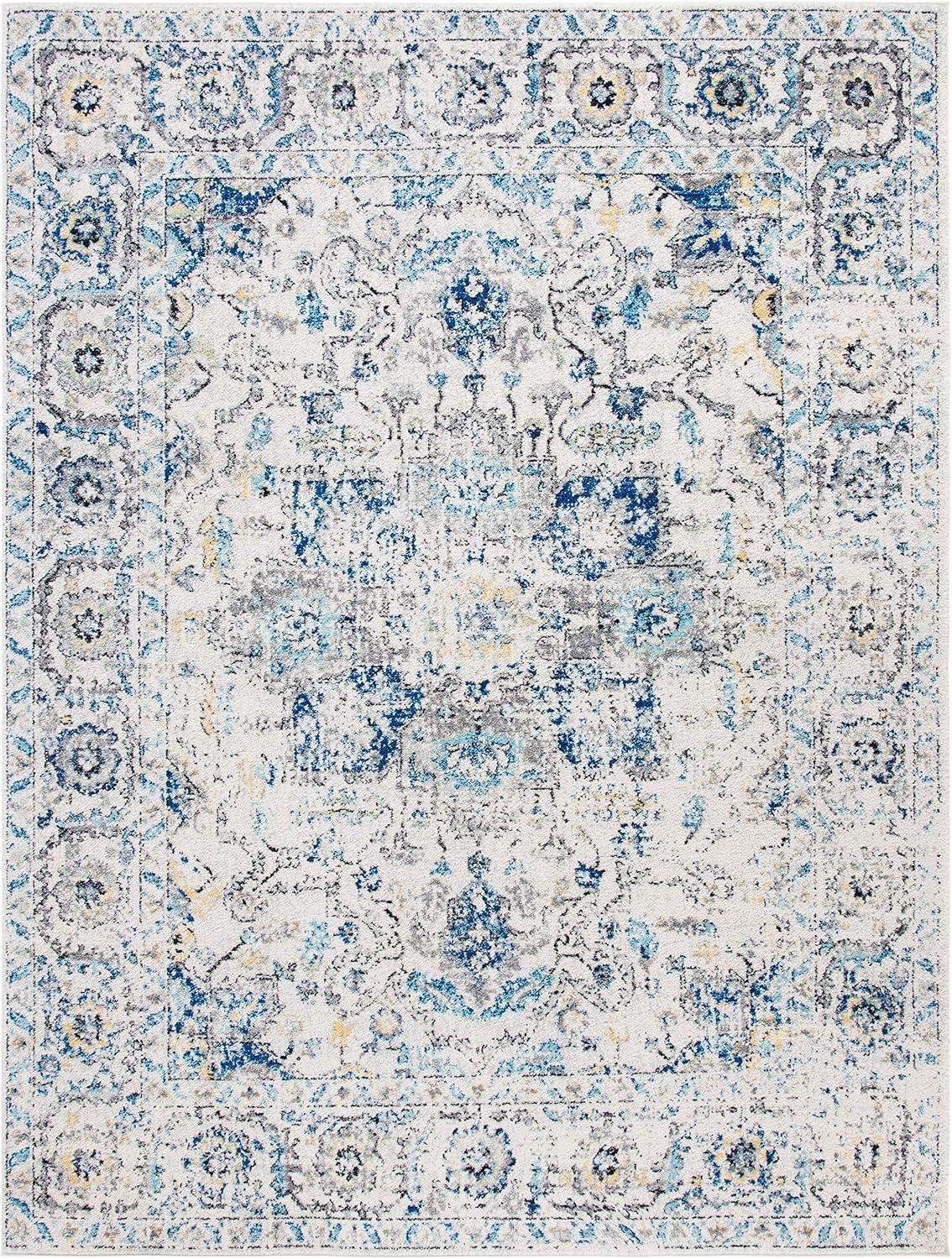 image:imageSAFAVIEH Area Rug 8x10 Madison Collection Large Cream amp Navy Snowflake Medallion Distressed Design NonShedding amp Easy Cleaning Ideal for Living Room Bedroom Office Dining Space MAD603DGreyIvory