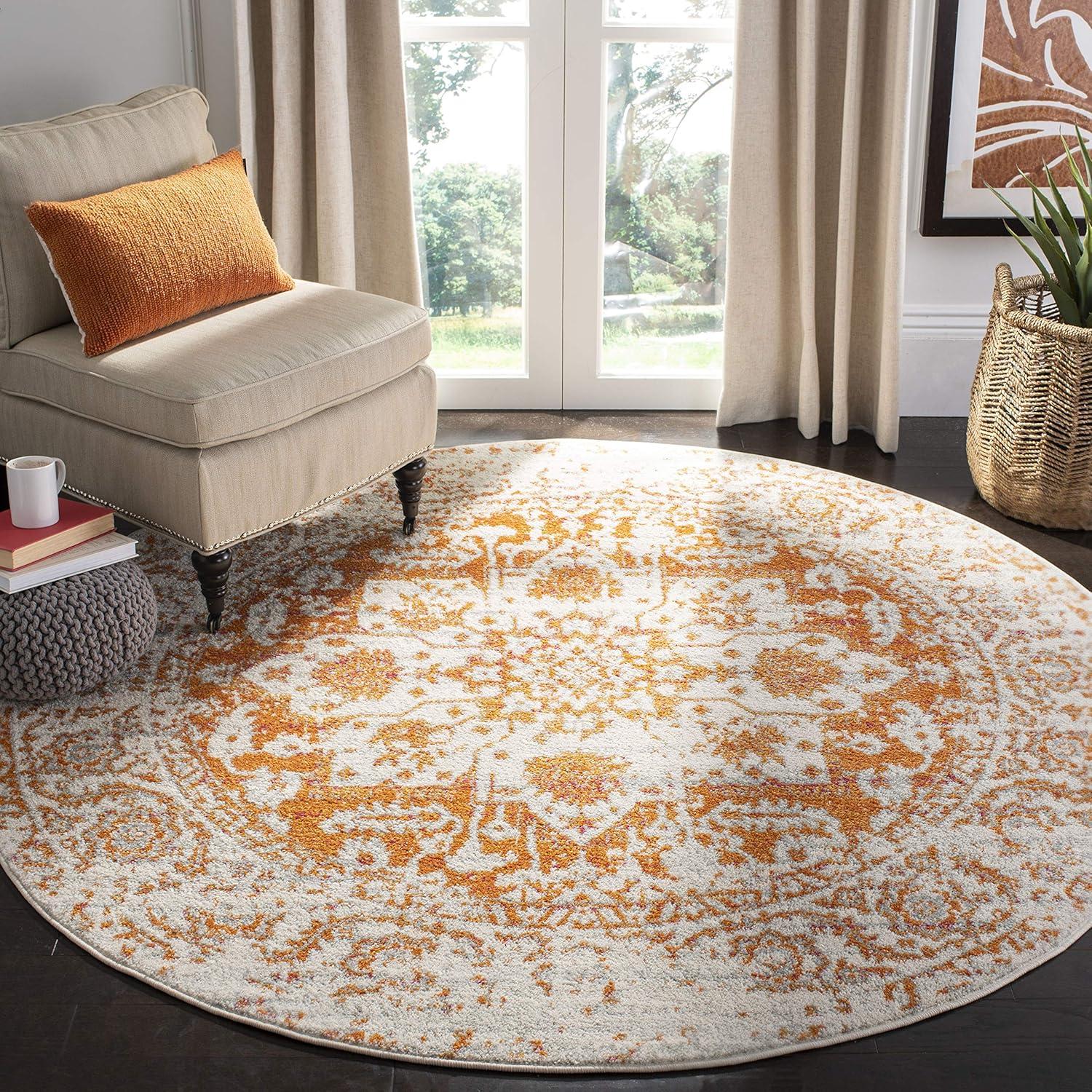 image:imageSAFAVIEH Area Rug 8x10 Madison Collection Large Cream amp Navy Snowflake Medallion Distressed Design NonShedding amp Easy Cleaning Ideal for Living Room Bedroom Office Dining Space MAD603DOrangeIvory