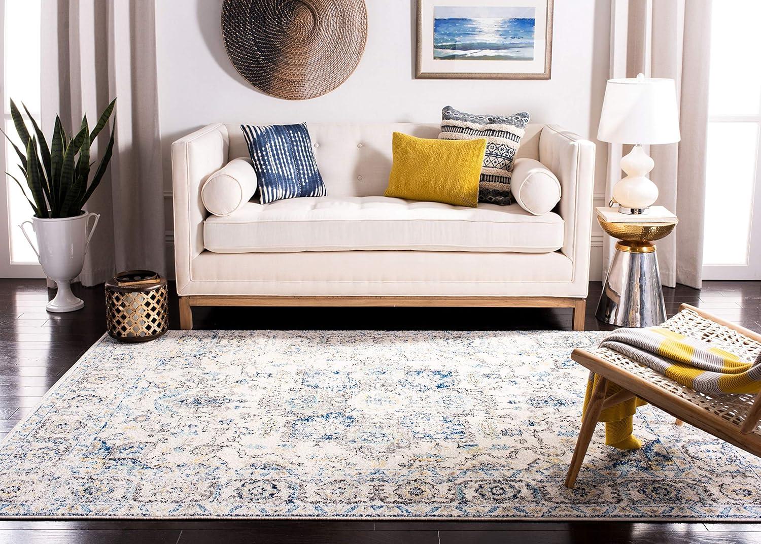image:imageSAFAVIEH Area Rug 8x10 Madison Collection Large Cream amp Navy Snowflake Medallion Distressed Design NonShedding amp Easy Cleaning Ideal for Living Room Bedroom Office Dining Space MAD603DGreyIvory