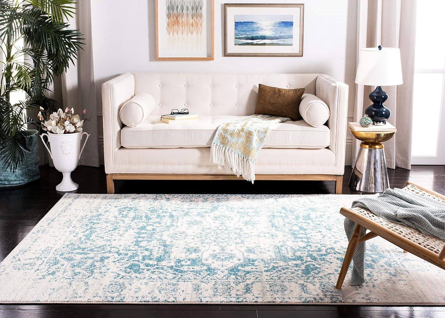 image:imageSAFAVIEH Area Rug 8x10 Madison Collection Large Cream amp Navy Snowflake Medallion Distressed Design NonShedding amp Easy Cleaning Ideal for Living Room Bedroom Office Dining Space MAD603DTealIvory