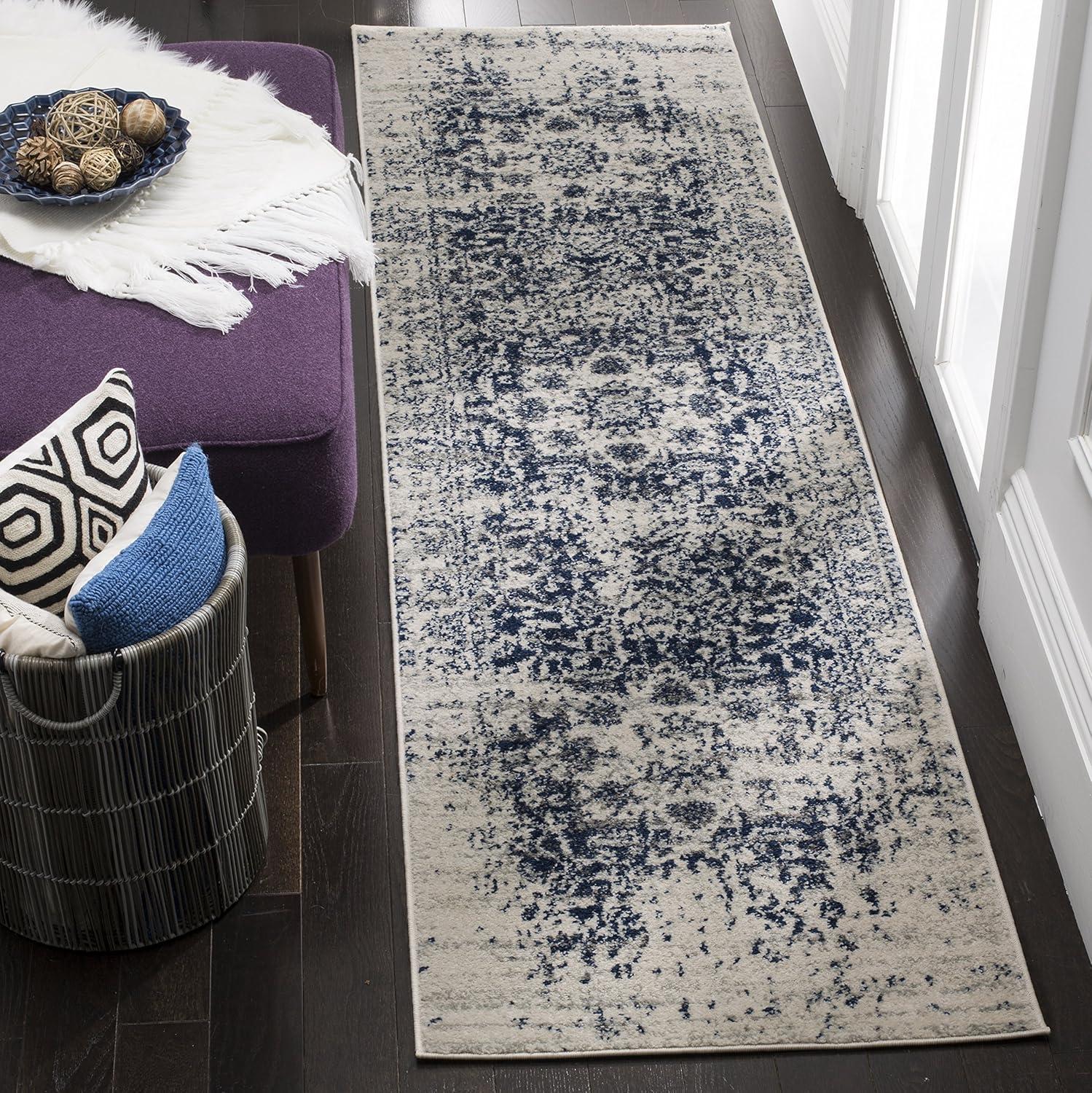 image:imageSAFAVIEH Area Rug 8x10 Madison Collection Large Cream amp Navy Snowflake Medallion Distressed Design NonShedding amp Easy Cleaning Ideal for Living Room Bedroom Office Dining Space MAD603DCreamNavy