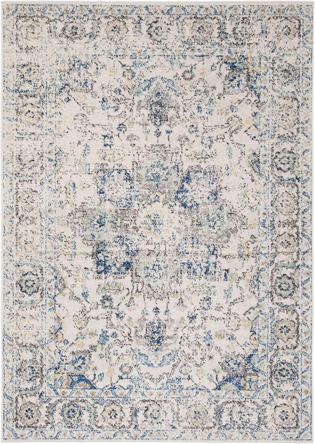 image:imageSAFAVIEH Area Rug 8x10 Madison Collection Large Cream amp Navy Snowflake Medallion Distressed Design NonShedding amp Easy Cleaning Ideal for Living Room Bedroom Office Dining Space MAD603DGreyIvory