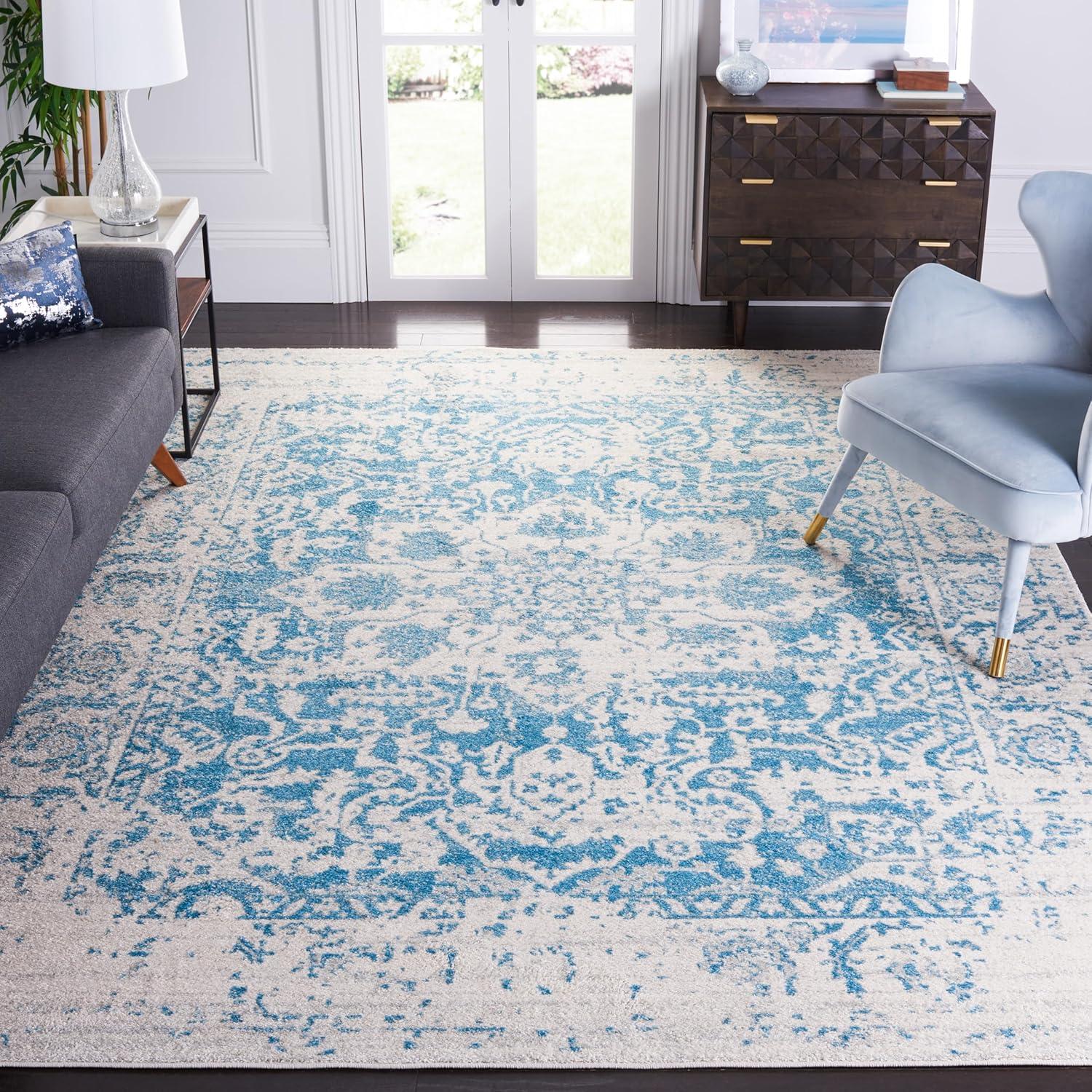 image:imageSAFAVIEH Area Rug 8x10 Madison Collection Large Cream amp Navy Snowflake Medallion Distressed Design NonShedding amp Easy Cleaning Ideal for Living Room Bedroom Office Dining Space MAD603DTealIvory