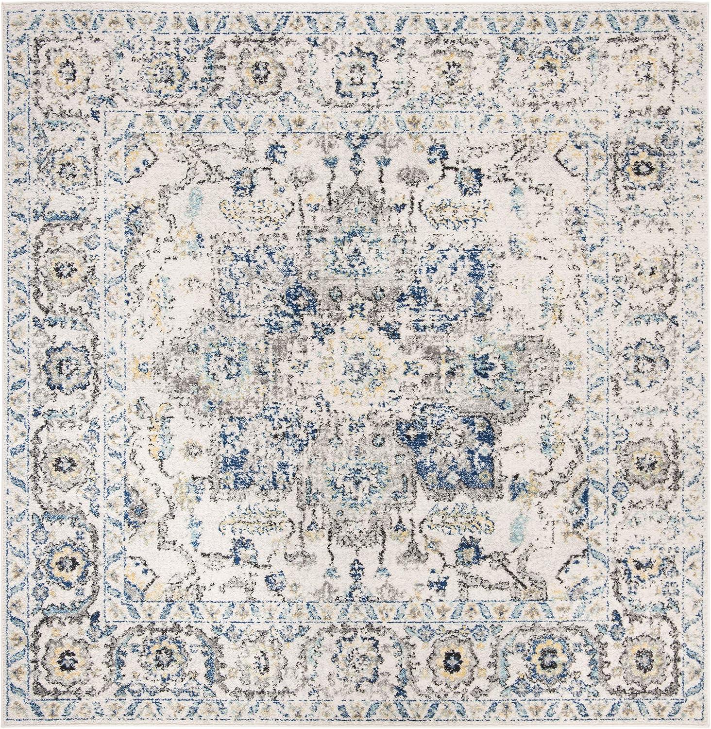 image:imageSAFAVIEH Area Rug 8x10 Madison Collection Large Cream amp Navy Snowflake Medallion Distressed Design NonShedding amp Easy Cleaning Ideal for Living Room Bedroom Office Dining Space MAD603DGreyIvory