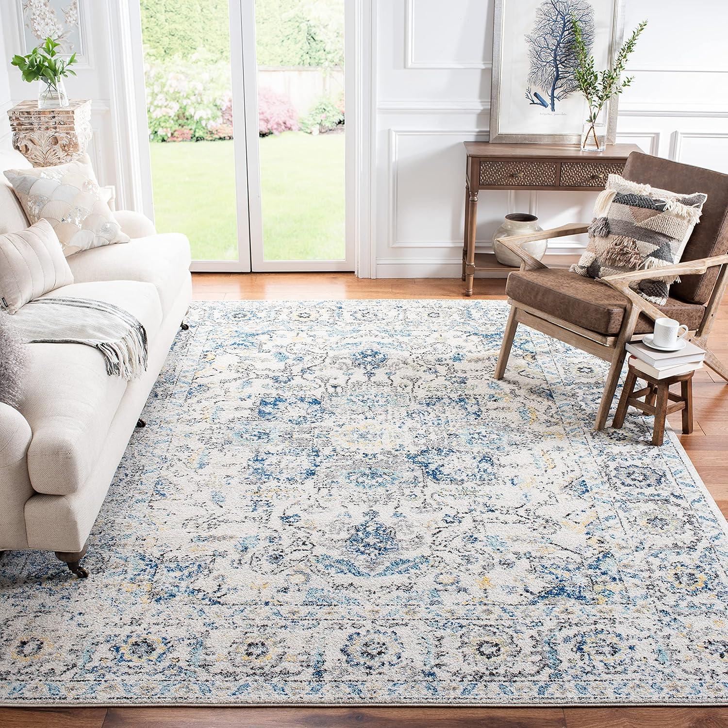 image:imageSAFAVIEH Area Rug 8x10 Madison Collection Large Cream amp Navy Snowflake Medallion Distressed Design NonShedding amp Easy Cleaning Ideal for Living Room Bedroom Office Dining Space MAD603DGreyIvory