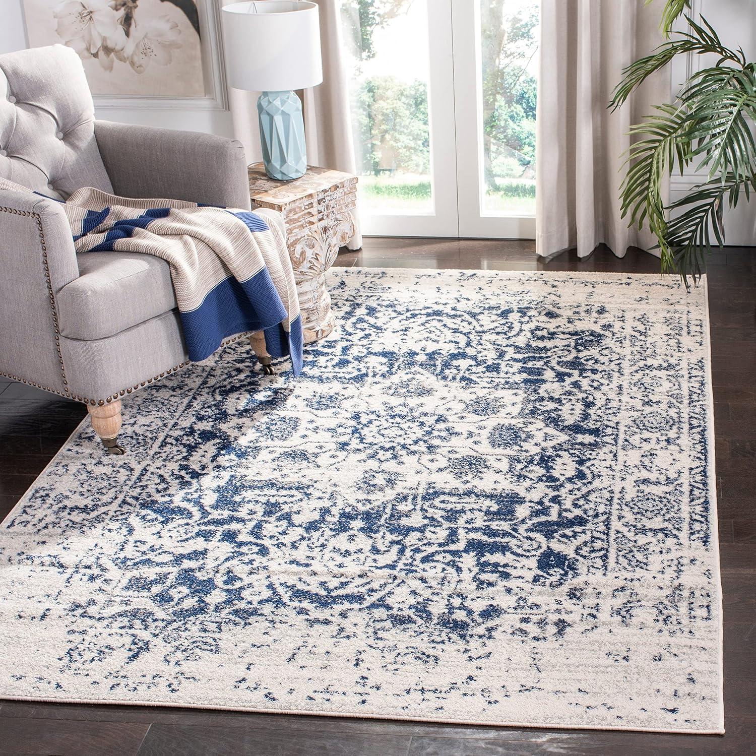 image:imageSAFAVIEH Area Rug 8x10 Madison Collection Large Cream amp Navy Snowflake Medallion Distressed Design NonShedding amp Easy Cleaning Ideal for Living Room Bedroom Office Dining Space MAD603DGreyIvory