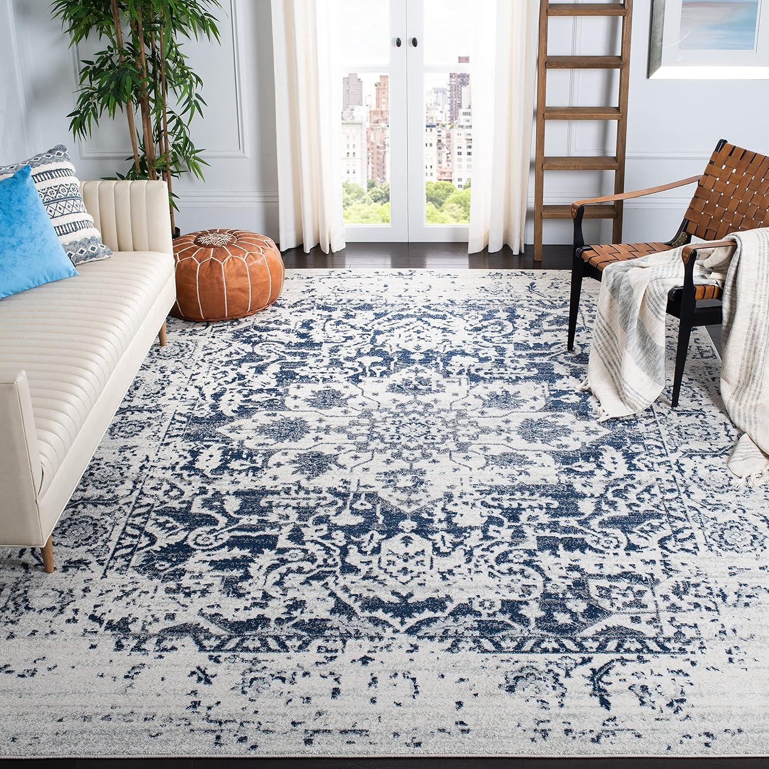 image:imageSAFAVIEH Area Rug 8x10 Madison Collection Large Cream amp Navy Snowflake Medallion Distressed Design NonShedding amp Easy Cleaning Ideal for Living Room Bedroom Office Dining Space MAD603DCreamNavy