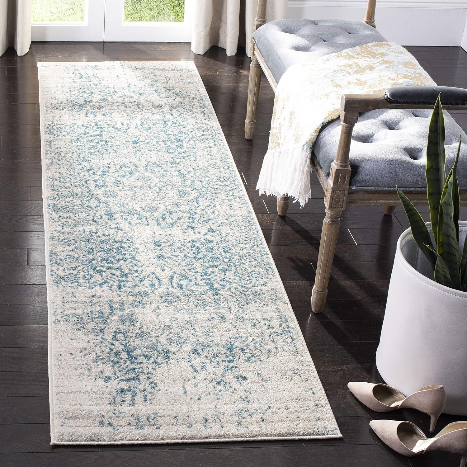 image:imageSAFAVIEH Area Rug 8x10 Madison Collection Large Cream amp Navy Snowflake Medallion Distressed Design NonShedding amp Easy Cleaning Ideal for Living Room Bedroom Office Dining Space MAD603DTealIvory