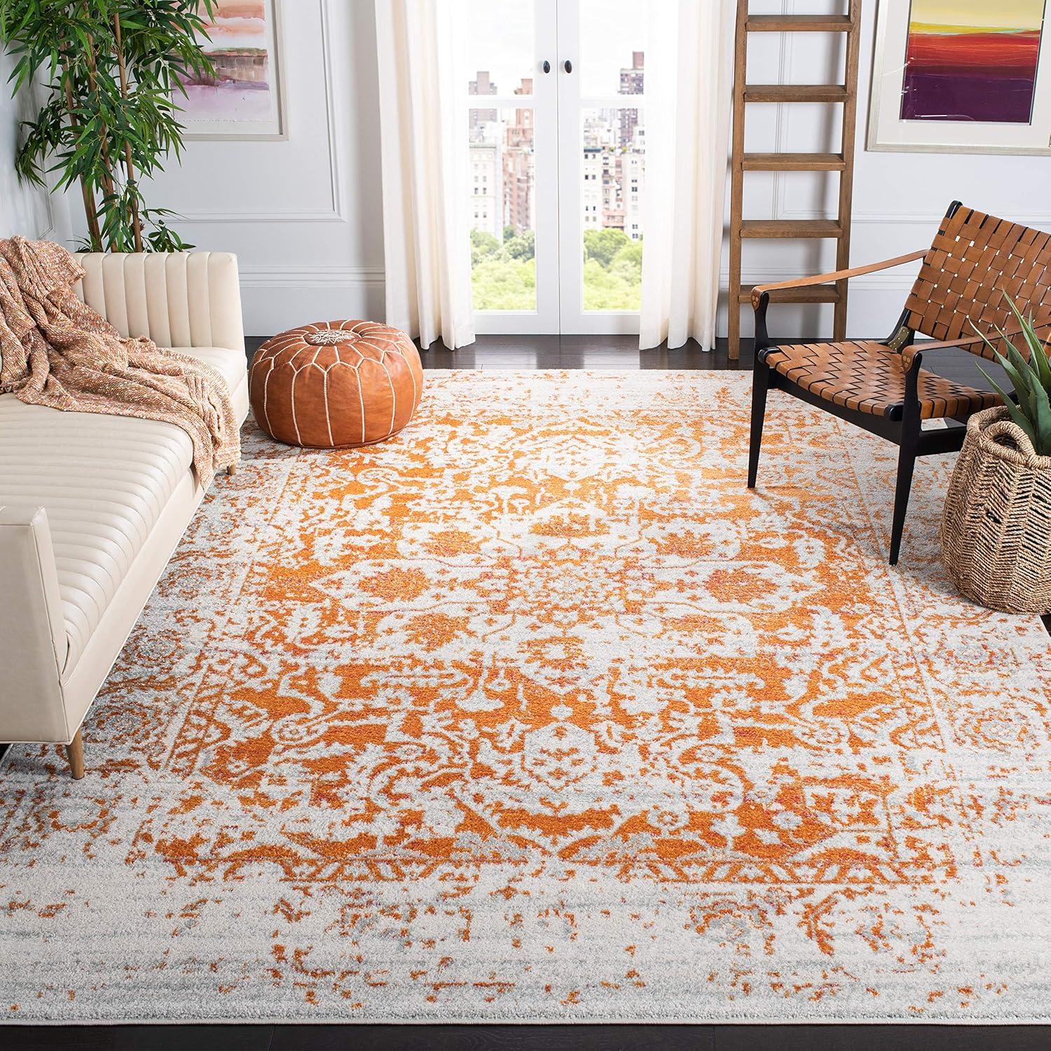 image:imageSAFAVIEH Area Rug 8x10 Madison Collection Large Cream amp Navy Snowflake Medallion Distressed Design NonShedding amp Easy Cleaning Ideal for Living Room Bedroom Office Dining Space MAD603DOrangeIvory