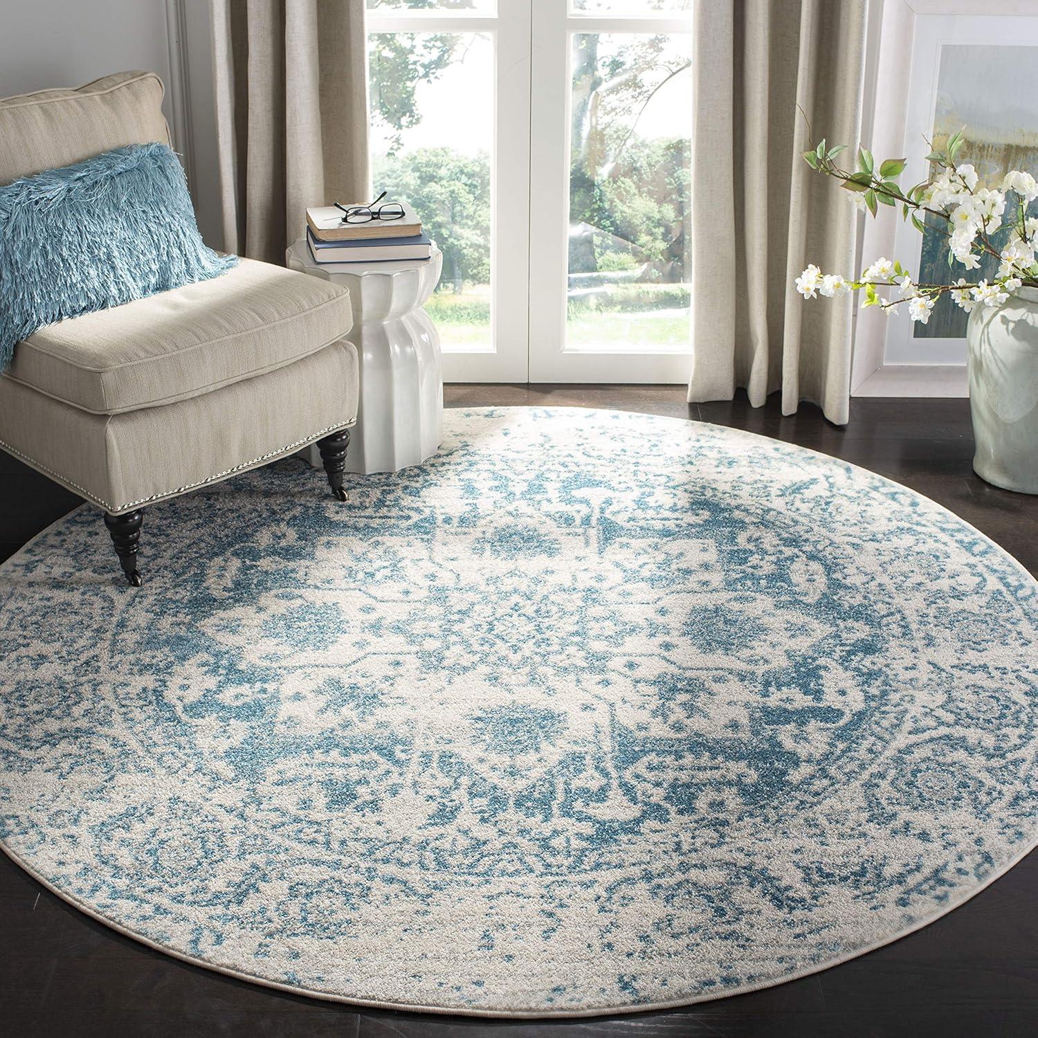 image:imageSAFAVIEH Area Rug 8x10 Madison Collection Large Cream amp Navy Snowflake Medallion Distressed Design NonShedding amp Easy Cleaning Ideal for Living Room Bedroom Office Dining Space MAD603DTealIvory