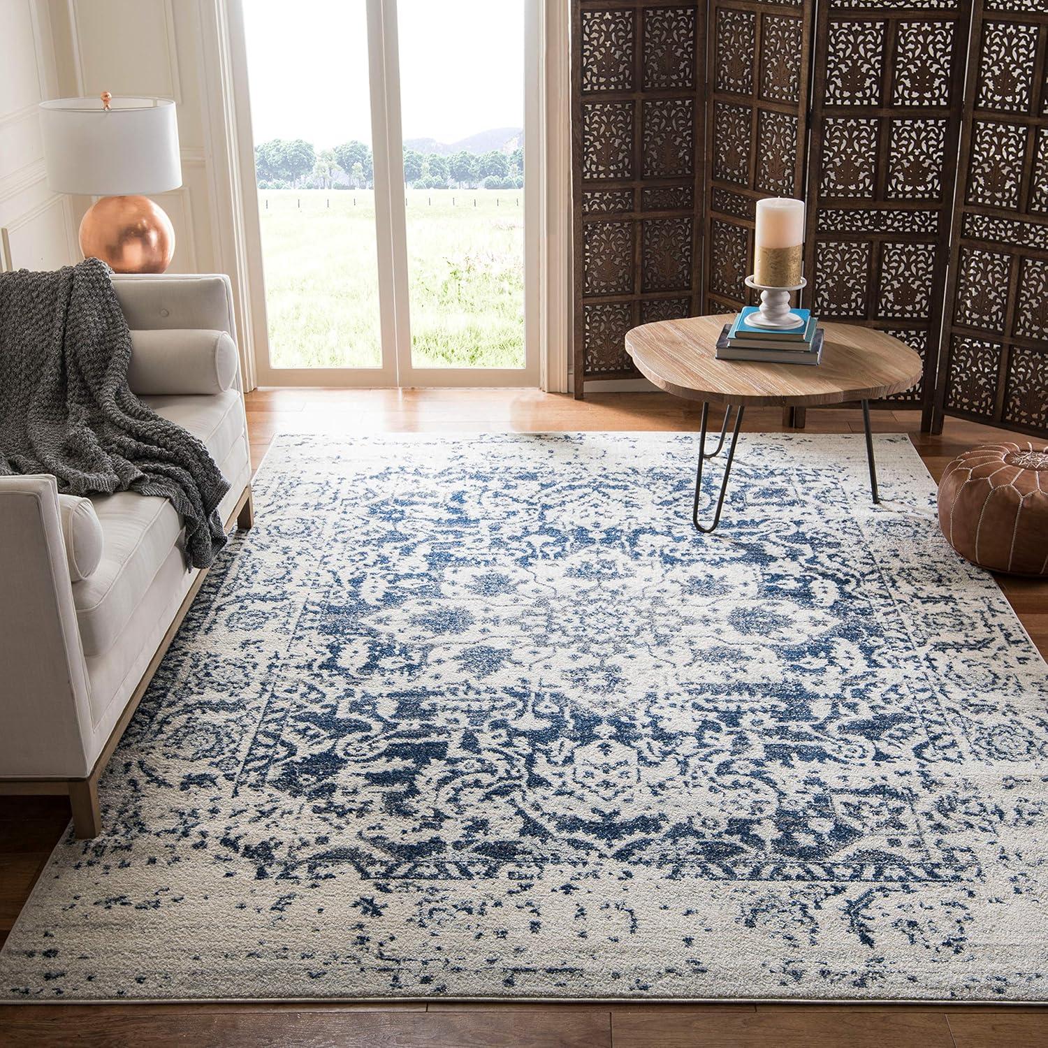 image:imageSAFAVIEH Area Rug 8x10 Madison Collection Large Cream amp Navy Snowflake Medallion Distressed Design NonShedding amp Easy Cleaning Ideal for Living Room Bedroom Office Dining Space MAD603DCreamNavy