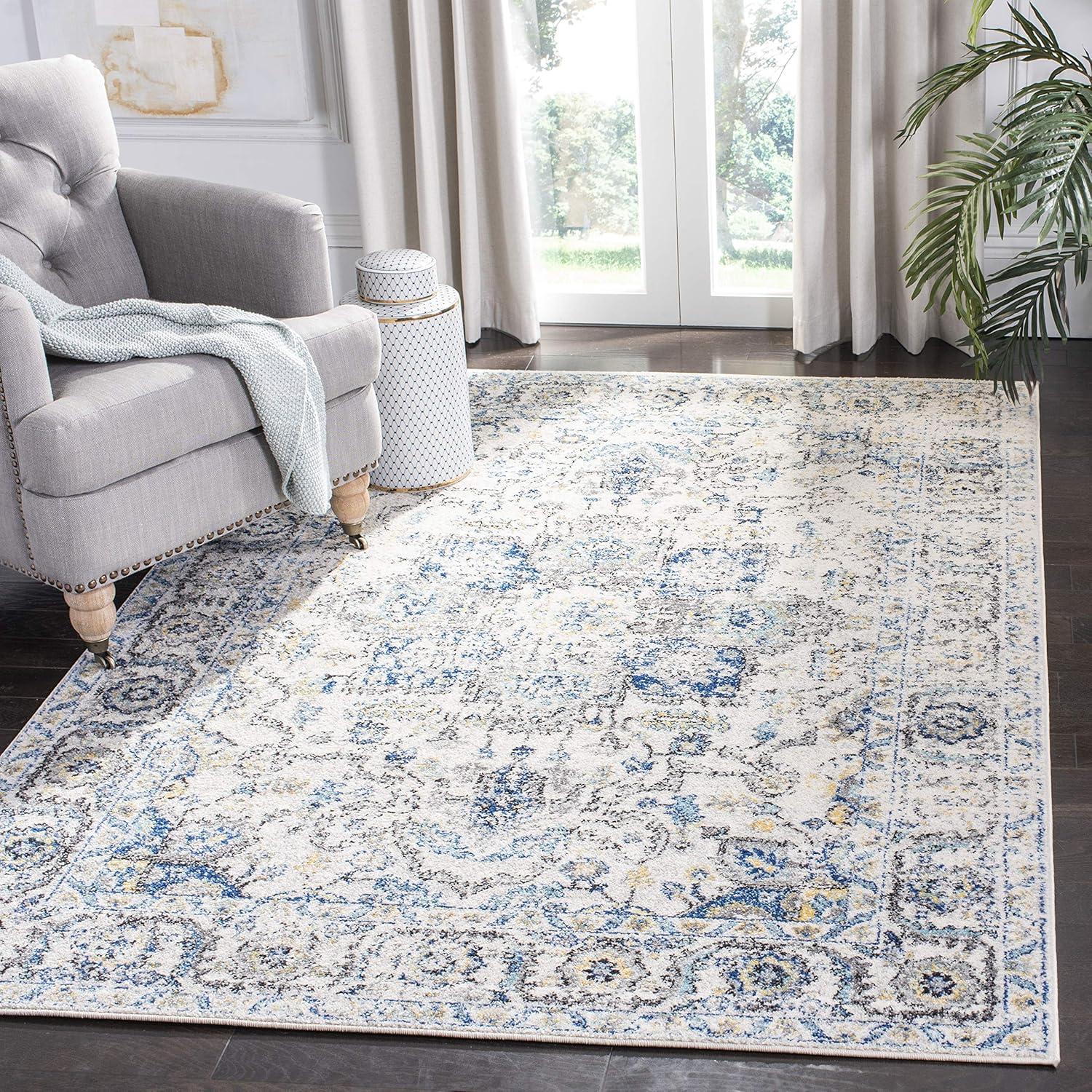 image:imageSAFAVIEH Area Rug 8x10 Madison Collection Large Cream amp Navy Snowflake Medallion Distressed Design NonShedding amp Easy Cleaning Ideal for Living Room Bedroom Office Dining Space MAD603DGreyIvory
