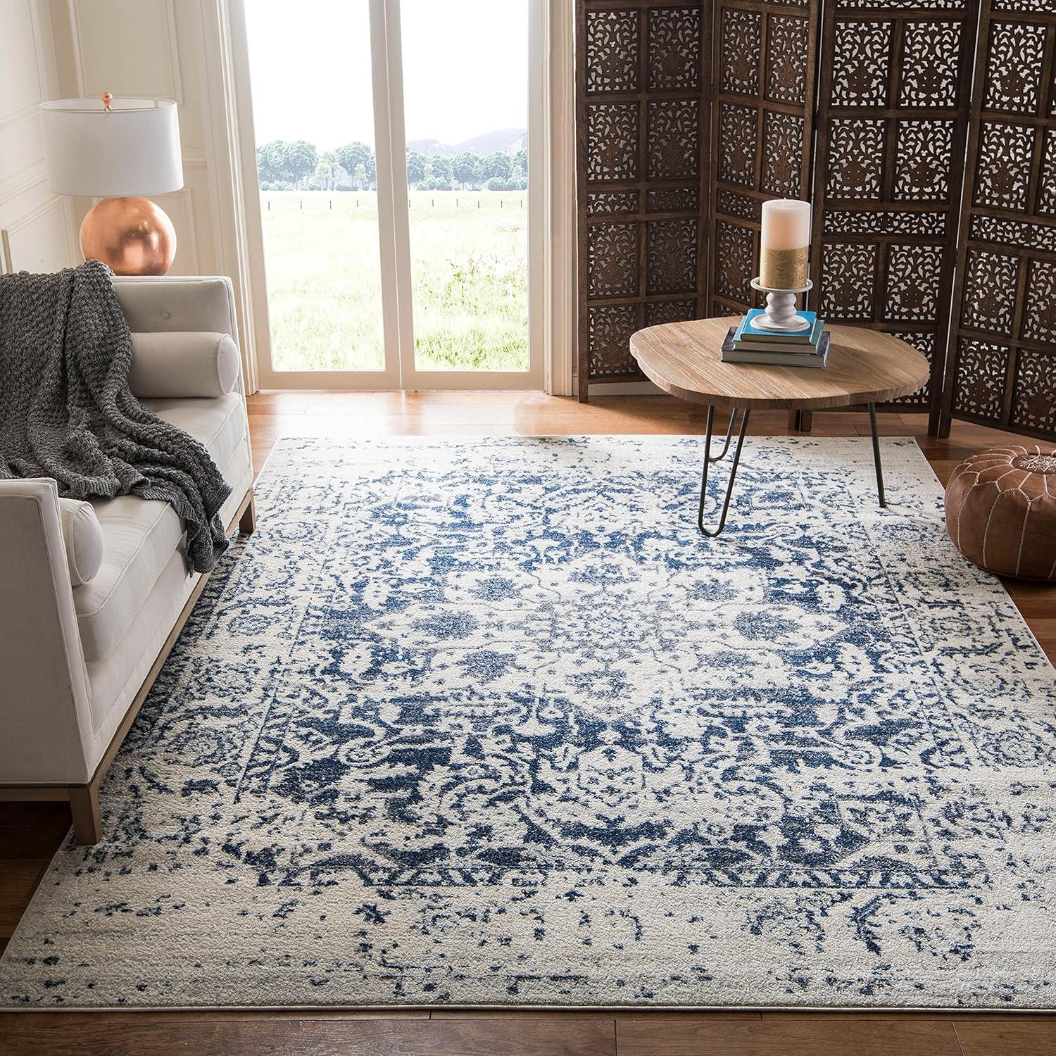 image:imageSAFAVIEH Area Rug 8x10 Madison Collection Large Cream amp Navy Snowflake Medallion Distressed Design NonShedding amp Easy Cleaning Ideal for Living Room Bedroom Office Dining Space MAD603DCreamNavy