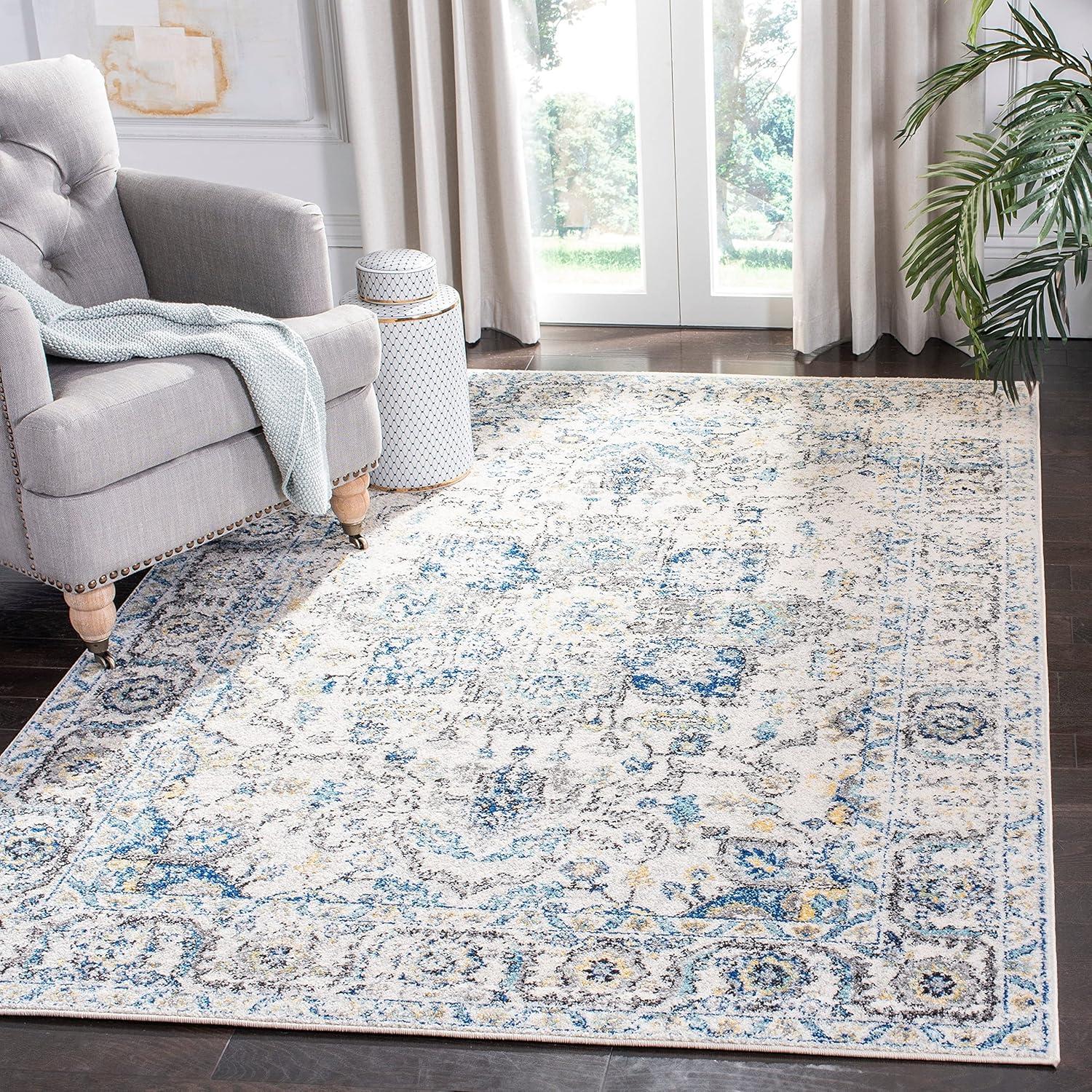 image:imageSAFAVIEH Area Rug 8x10 Madison Collection Large Cream amp Navy Snowflake Medallion Distressed Design NonShedding amp Easy Cleaning Ideal for Living Room Bedroom Office Dining Space MAD603DOrangeIvory