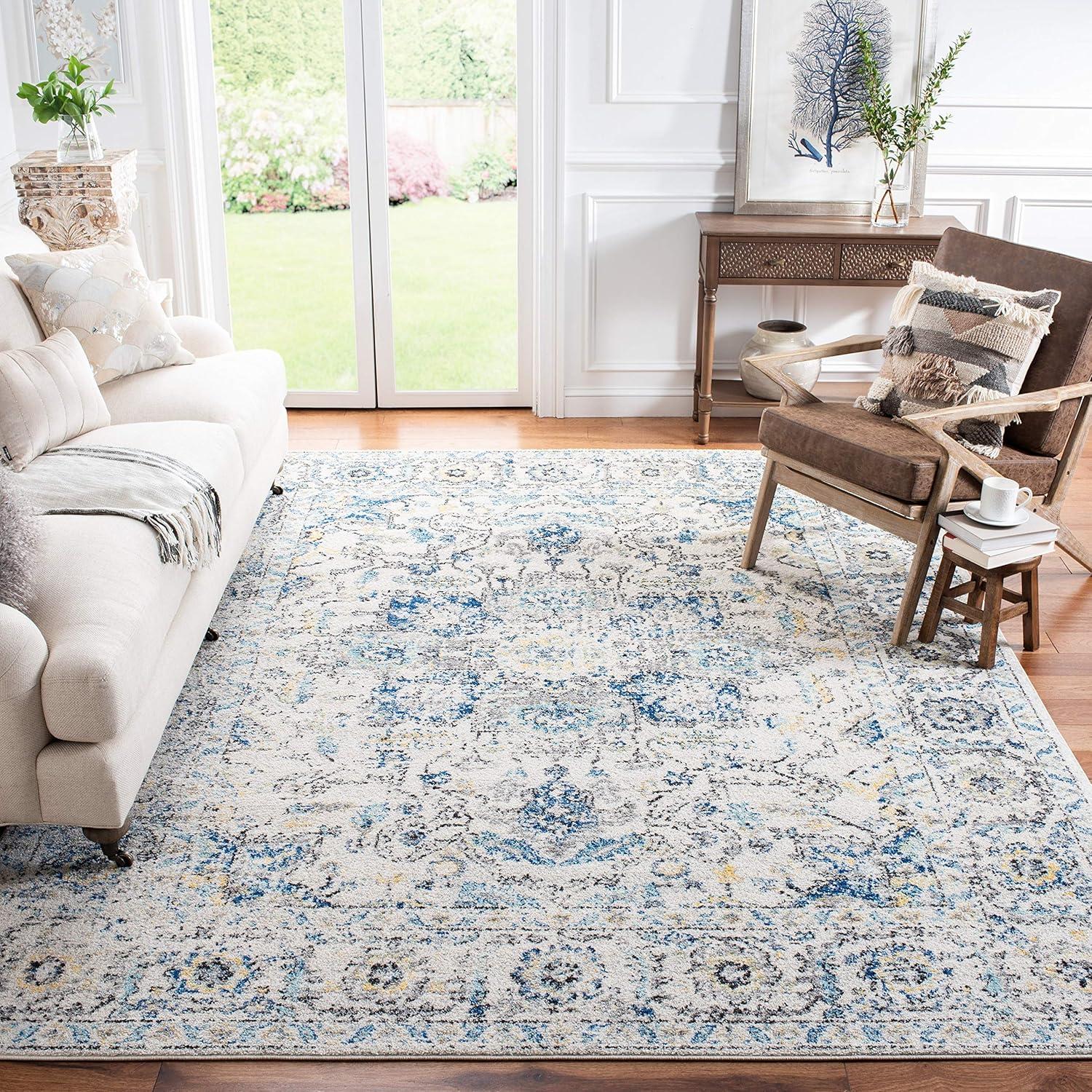 image:imageSAFAVIEH Area Rug 8x10 Madison Collection Large Cream amp Navy Snowflake Medallion Distressed Design NonShedding amp Easy Cleaning Ideal for Living Room Bedroom Office Dining Space MAD603DGreyIvory