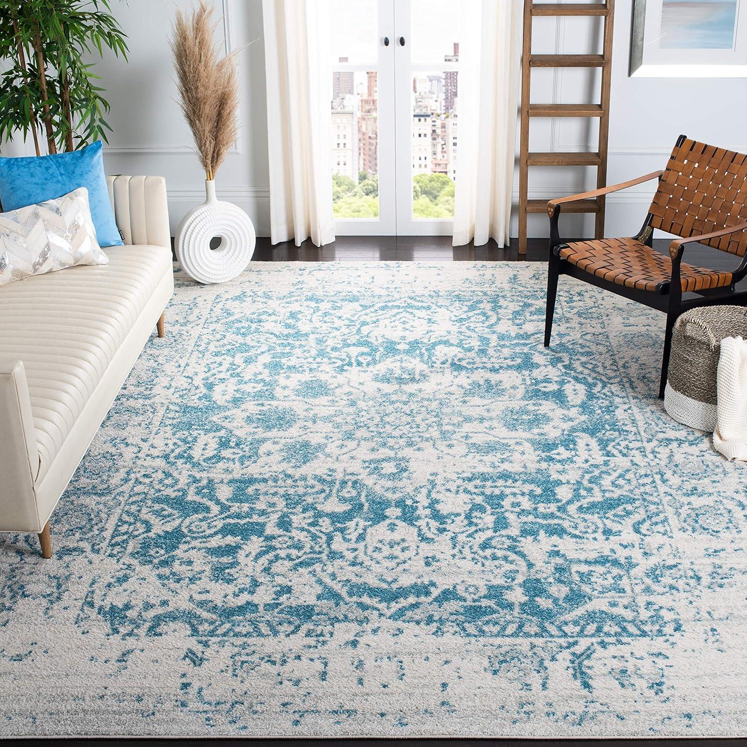 image:imageSAFAVIEH Area Rug 8x10 Madison Collection Large Cream amp Navy Snowflake Medallion Distressed Design NonShedding amp Easy Cleaning Ideal for Living Room Bedroom Office Dining Space MAD603DTealIvory