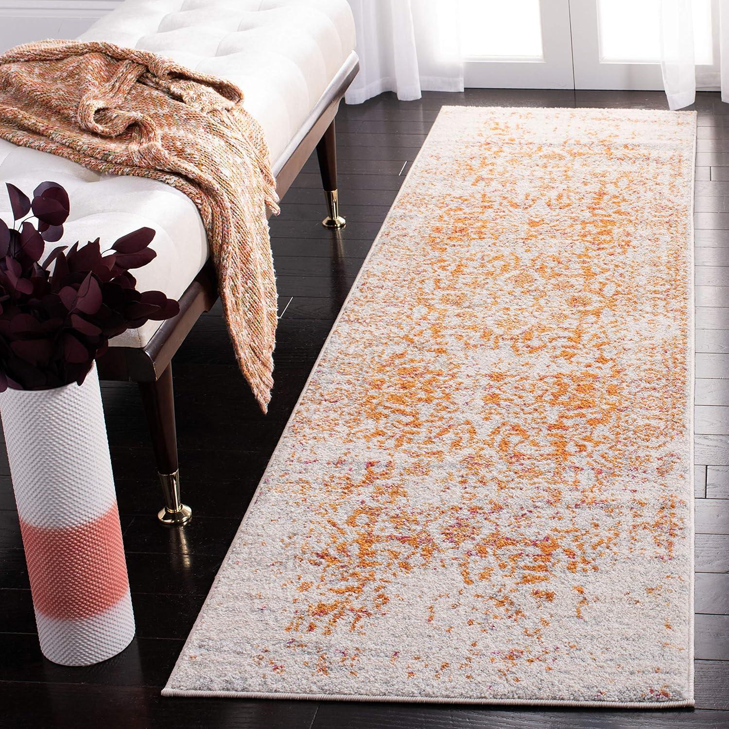 image:imageSAFAVIEH Area Rug 8x10 Madison Collection Large Cream amp Navy Snowflake Medallion Distressed Design NonShedding amp Easy Cleaning Ideal for Living Room Bedroom Office Dining Space MAD603DOrangeIvory