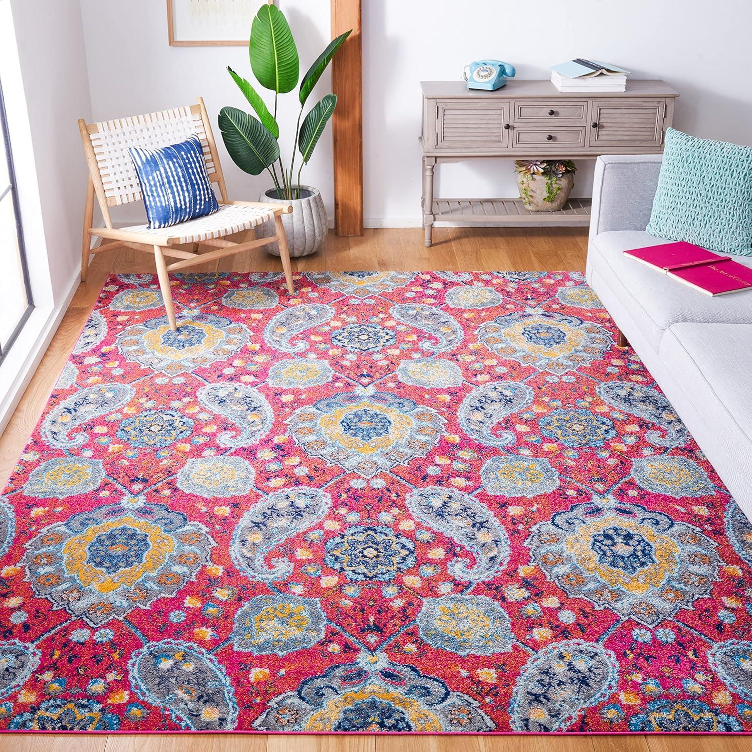 image:imageSAFAVIEH Area Rug 8x10 Madison Collection Large Cream amp Turquoise Boho Chic Glam Paisley Design NonShedding amp Easy Cleaning Ideal for Living Room Bedroom Office Dining Space MAD600EFuchsiaGold
