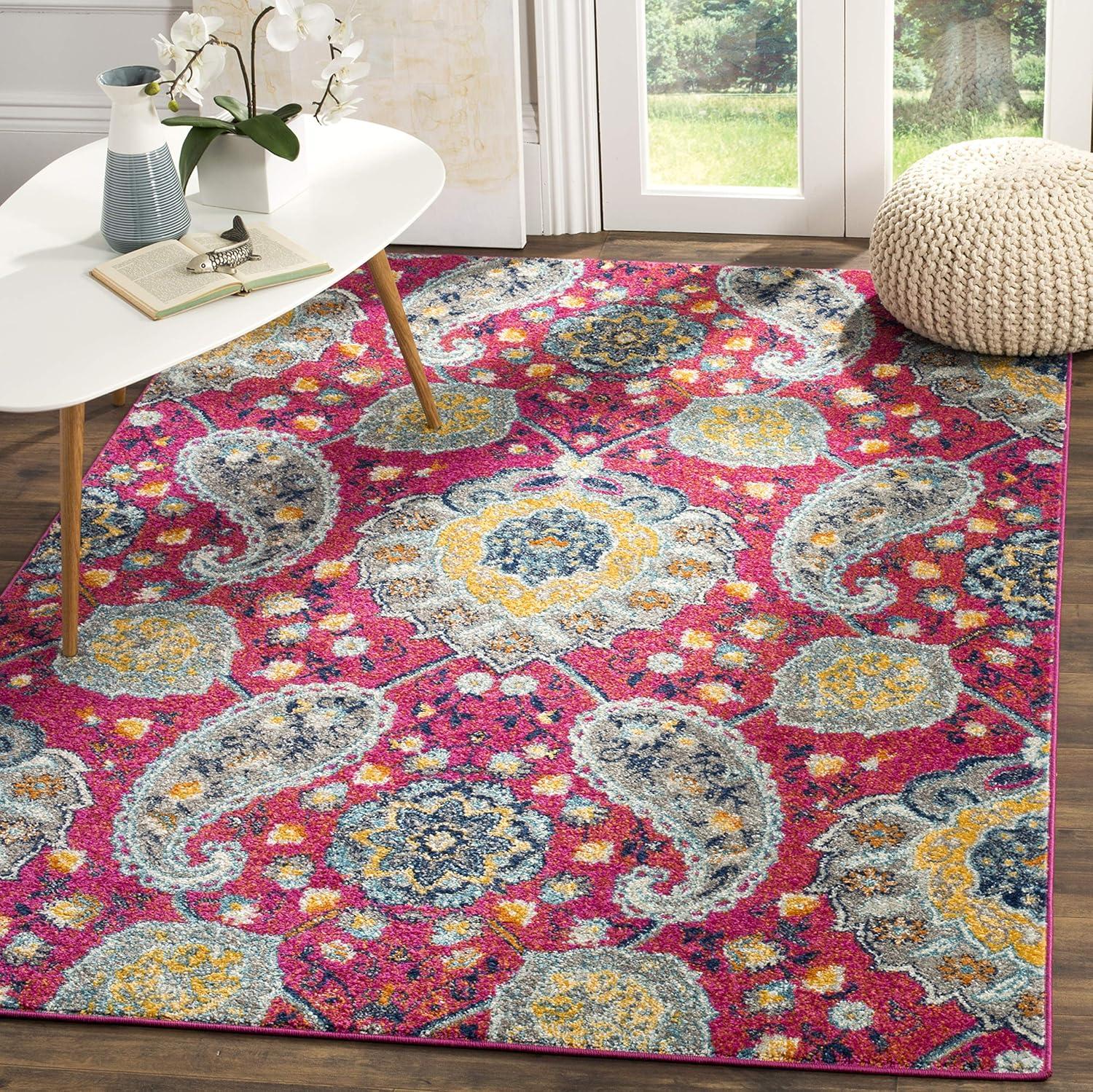 image:imageSAFAVIEH Area Rug 8x10 Madison Collection Large Cream amp Turquoise Boho Chic Glam Paisley Design NonShedding amp Easy Cleaning Ideal for Living Room Bedroom Office Dining Space MAD600EFuchsiaGold